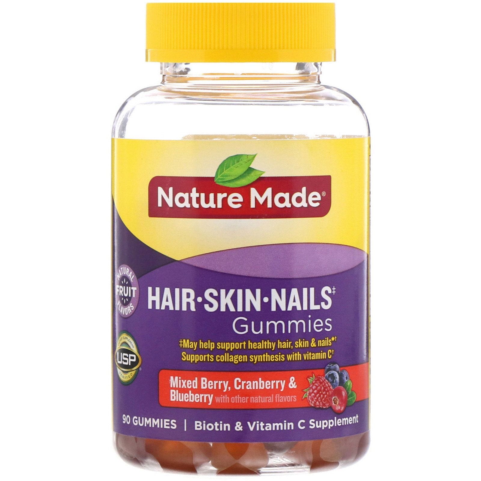 Nature Made, Gomitas para la salud del cabello, la piel y las uñas, Bayas mixtas, arándanos rojos y arándanos azules, 90 gomitas