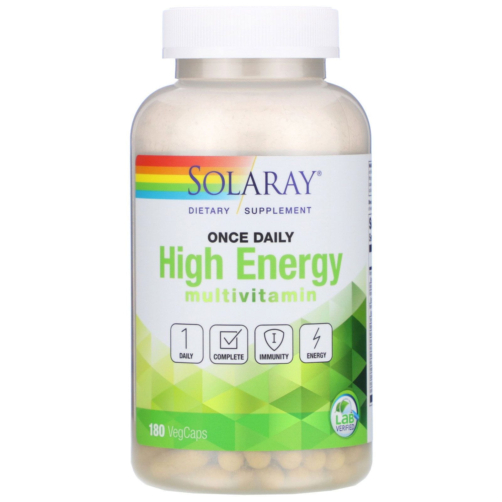 Solaray, Alta energía una vez por día, Suplemento multivitamínico, 180 cápsulas vegetarianas