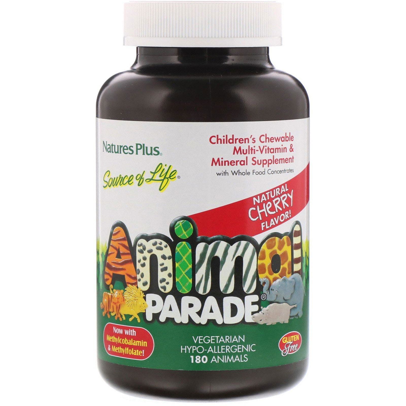 Nature's Plus, Source of Life, Animal Parade, Multivitamínico y Suplemento Mineral masticable para chicos, Saborizante natural a Cereza, 180 Animales