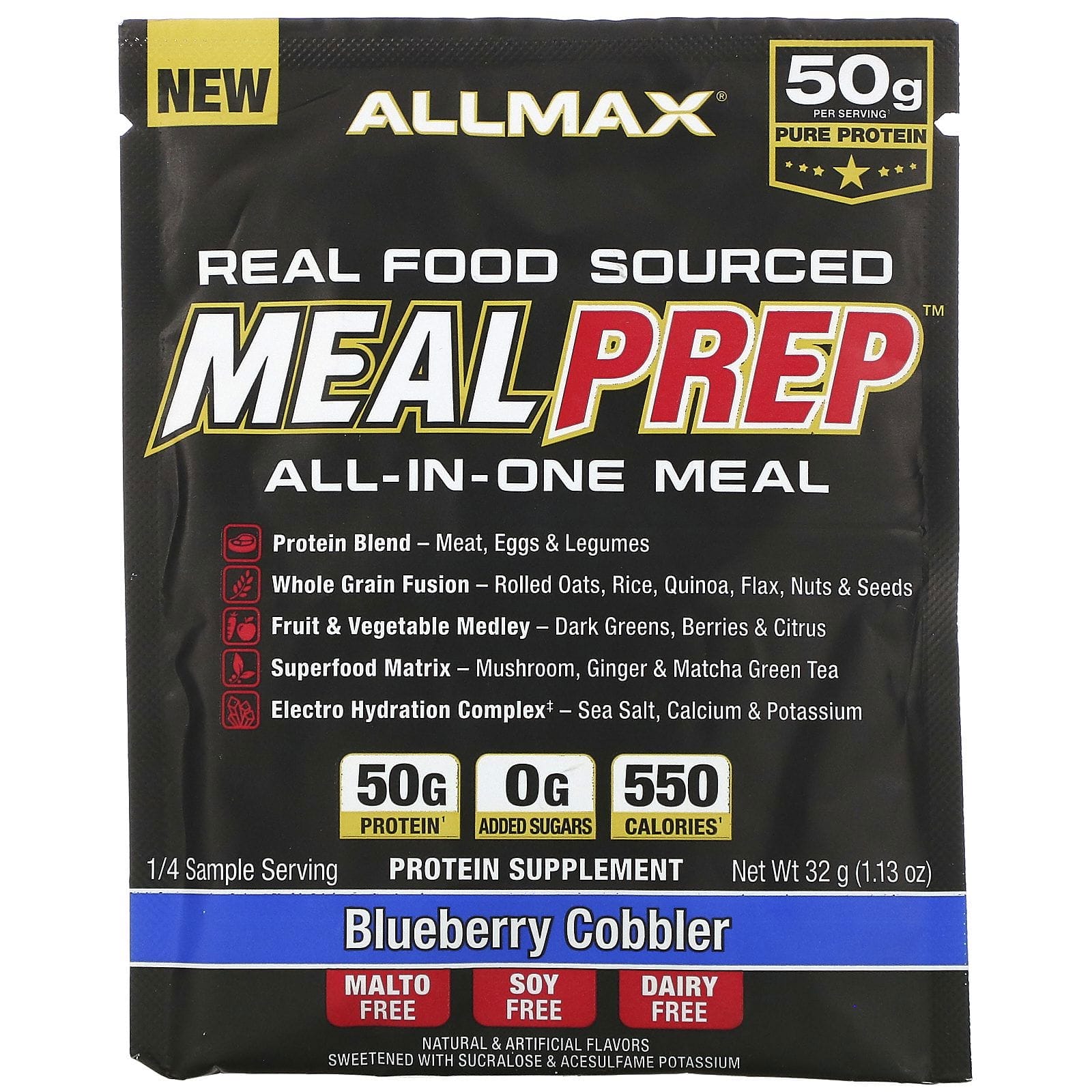 ALLMAX Nutrition, Real Food Sourced Meal Prep, All-In-One Meal, Blueberry Cobbler, 1.13 oz (32 g)