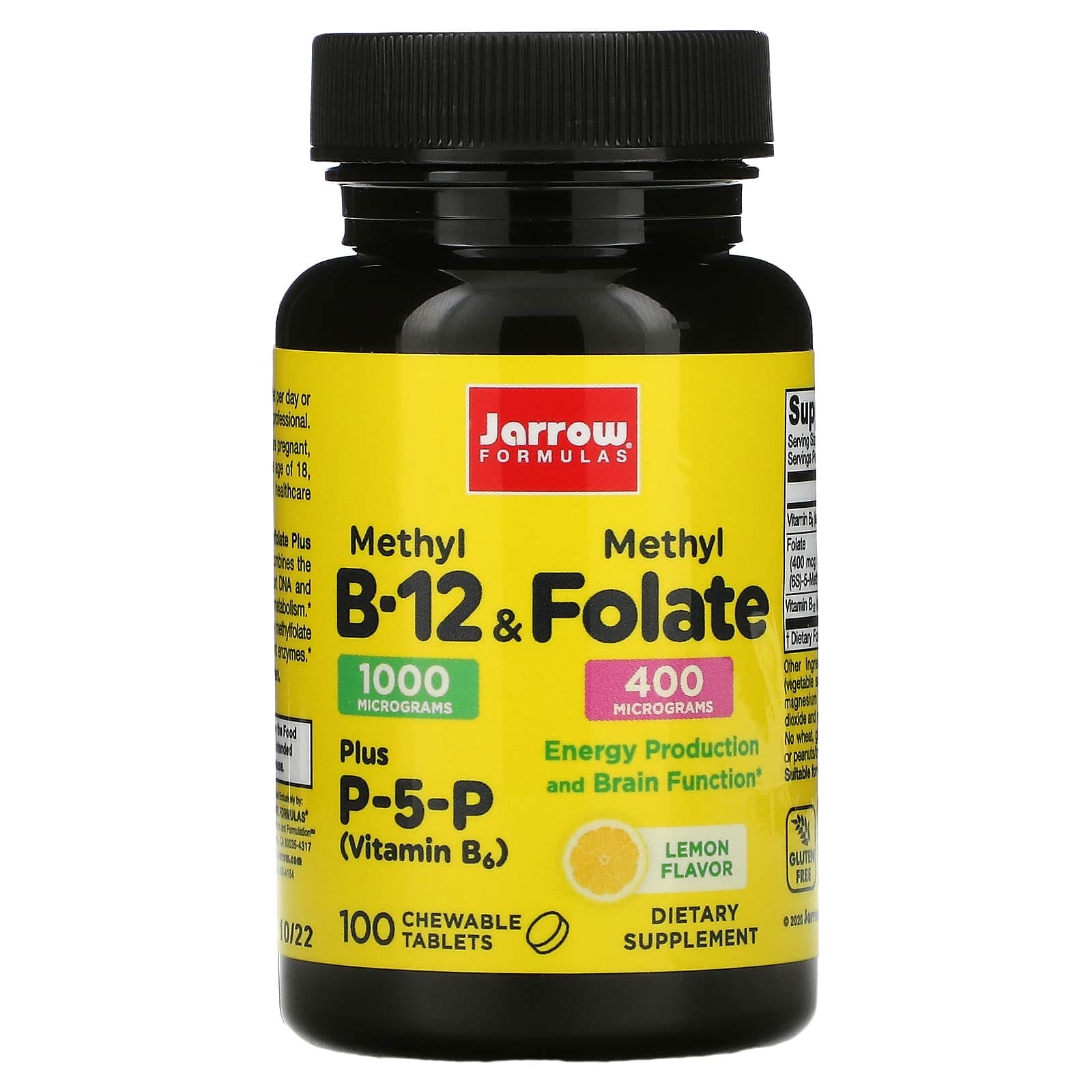 Jarrow Formulas, Metil B12 y metilfolato, Limón, 100 comprimidos masticables