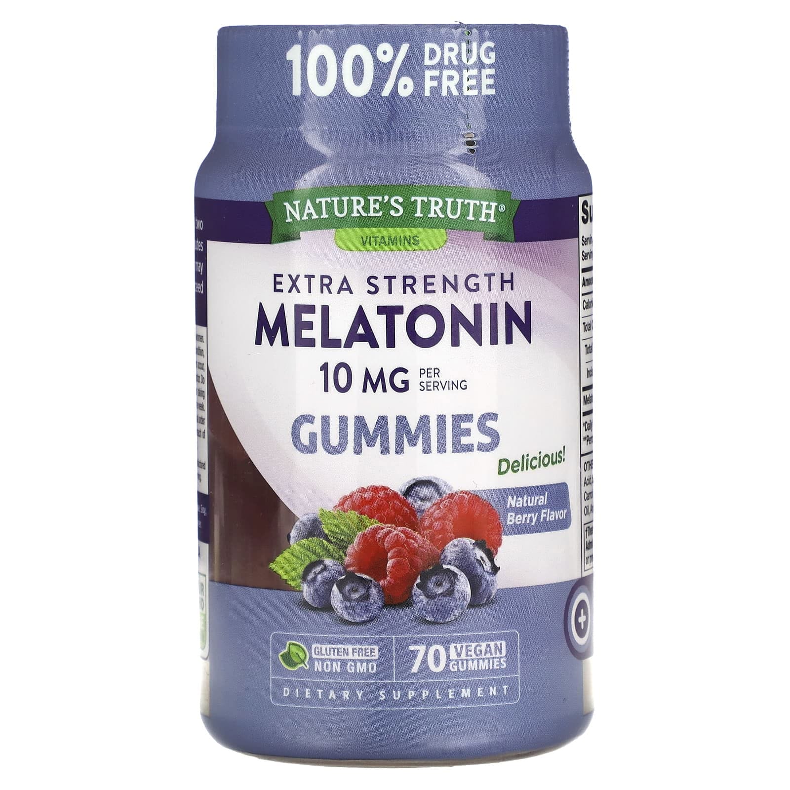 Nature's Truth, Melatonina, Concentración extra, Baya natural, 5 mg, 70 gomitas veganas