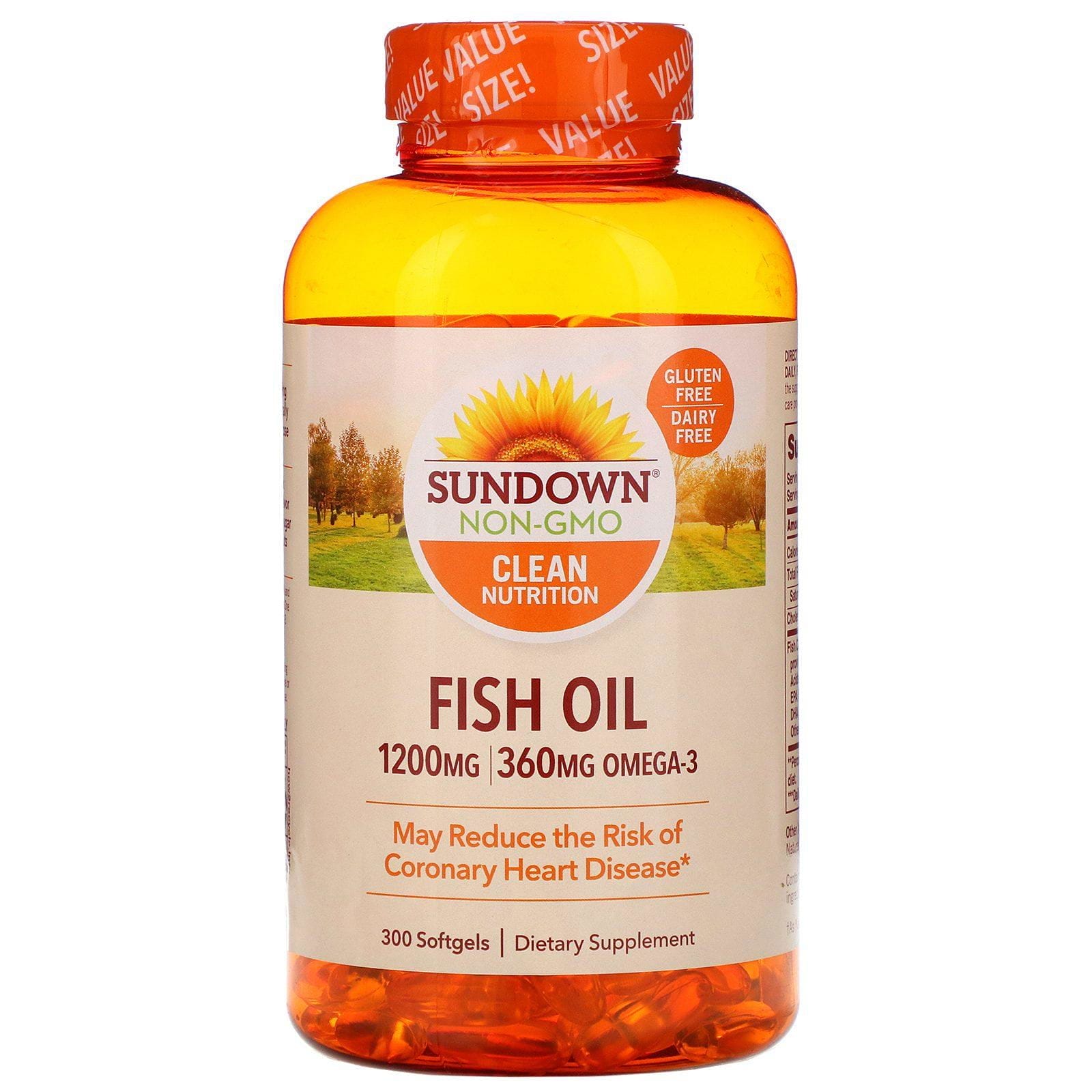 Sundown Naturals, Aceite de pescado, 1200 mg, 300 cápsulas blandas