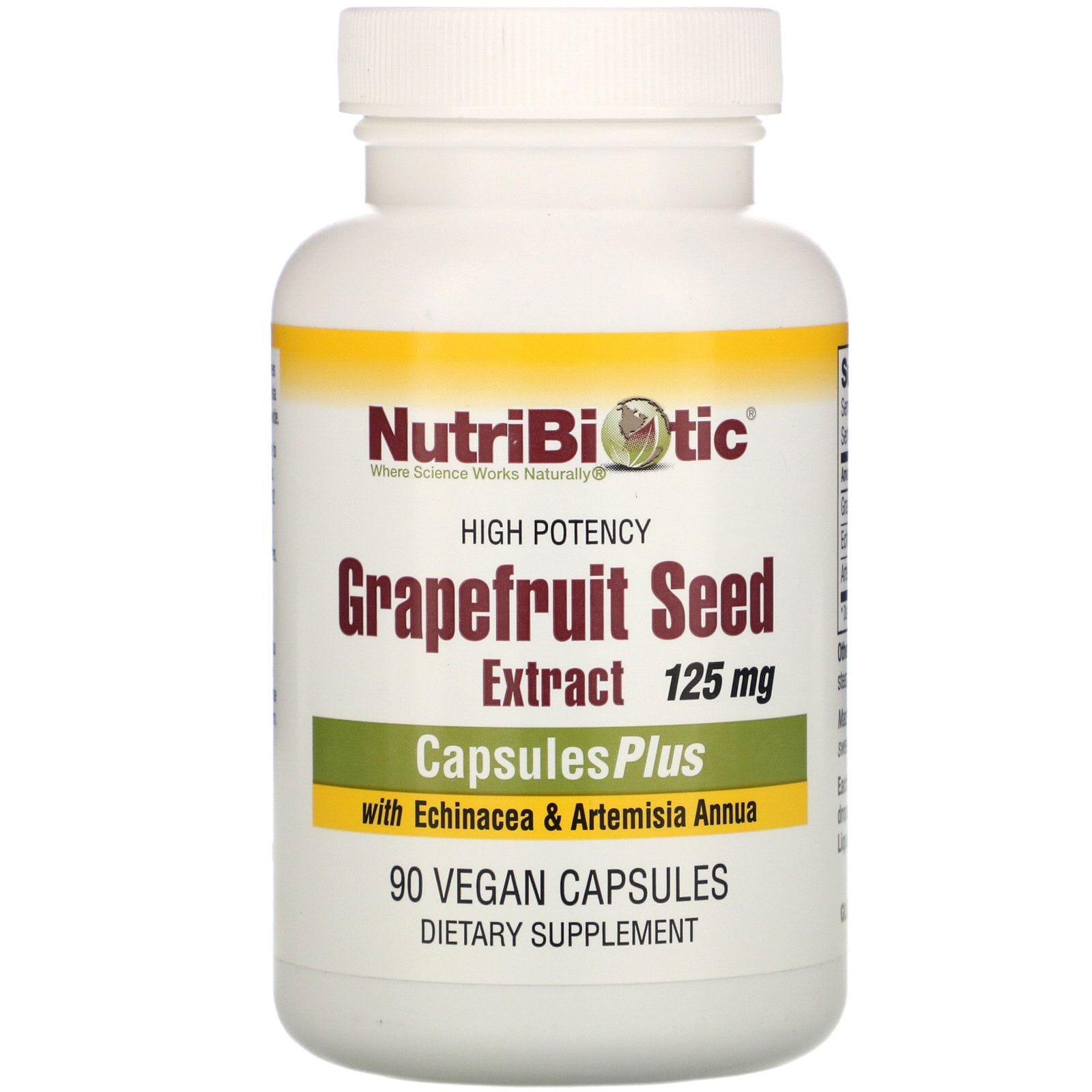 NutriBiotic, Extracto de semilla de pomelo con equinácea y Artemisia annua, Alta potencia, 125 mg, 90 cápsulas veganas