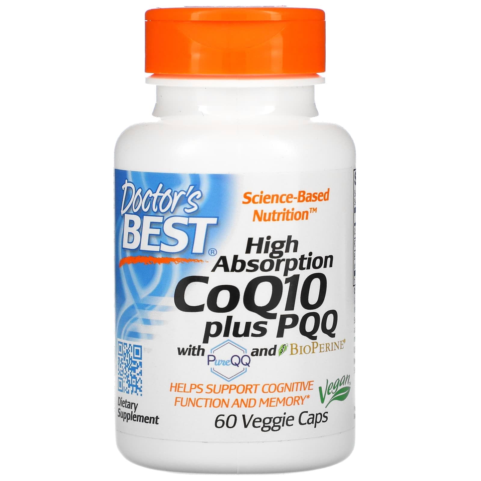 Doctor's Best, CoQ10, 100 mg, PQQ 20 mg, 60 cápsulas vegetales