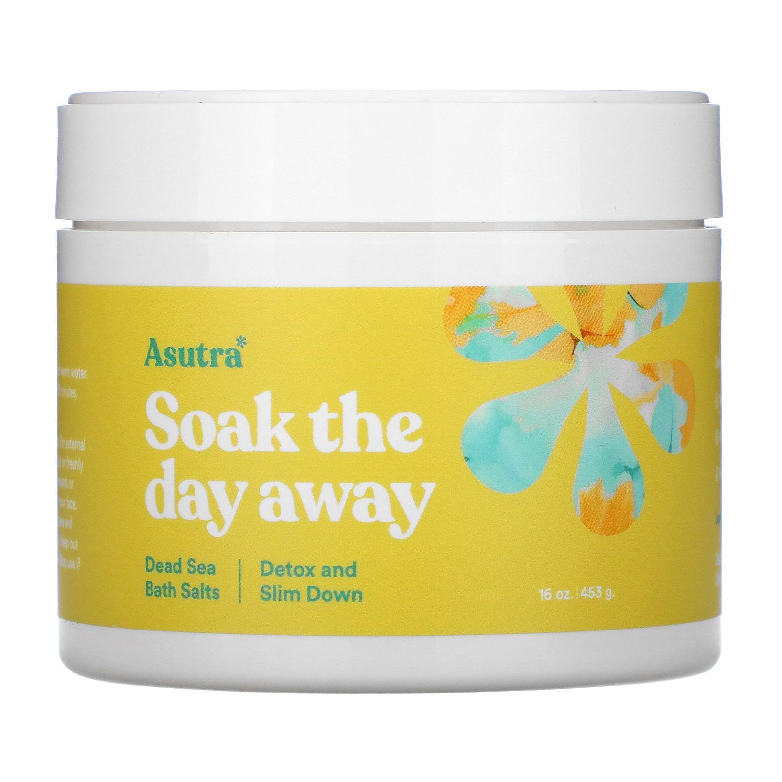 Asutra, Inmérsate el día entero, sales de baño del mar muerto, desintoxicación y adelgazamiento, 16 oz (453 g)