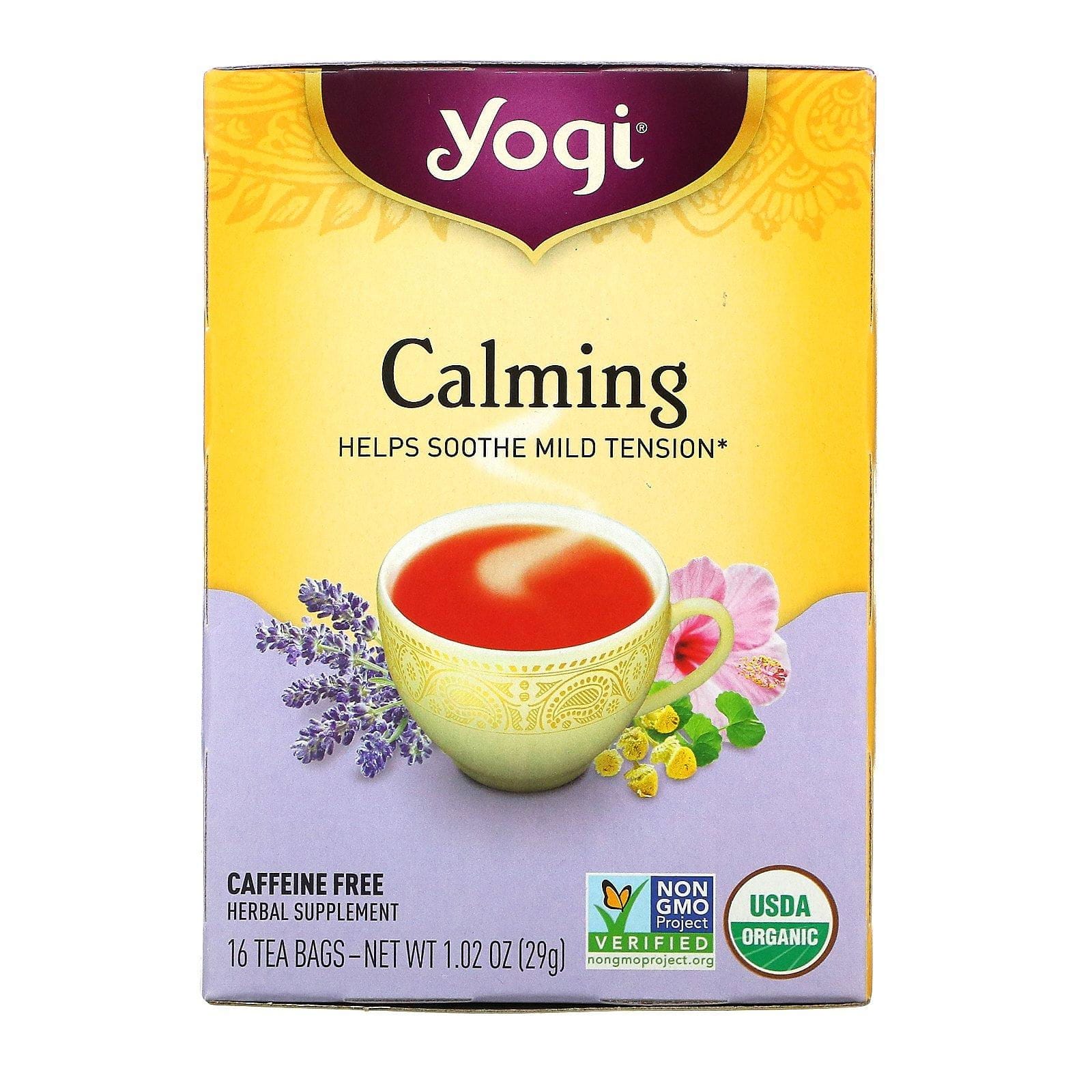 Yogi Tea, Té Calmante Orgánico, sin cafeína, 16 bolsitas de té, 1,02 oz (29 g)