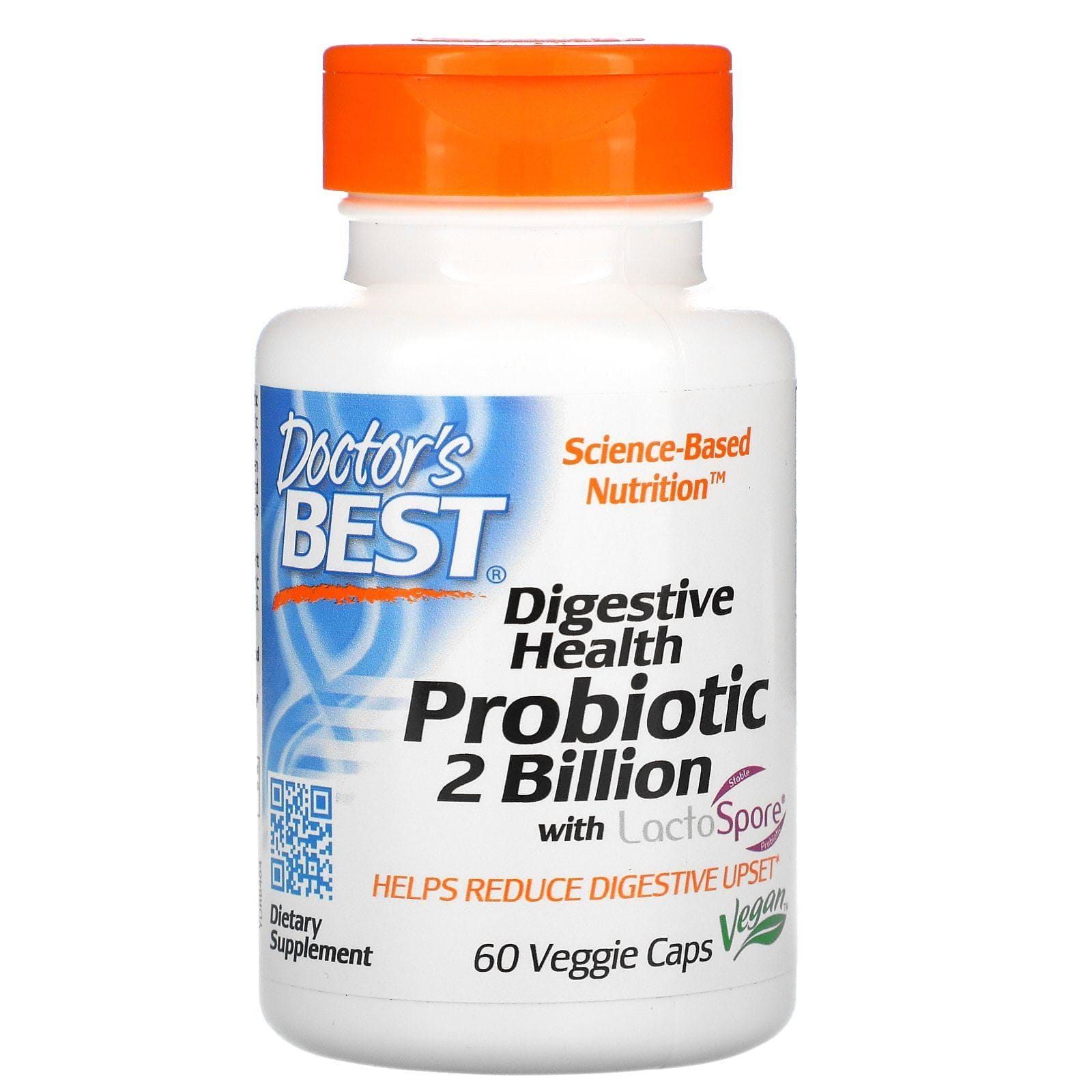 Doctor's Best, Probiótico con LactoSpore para la salud digestiva, 2000 millones, 60 cápsulas vegetales