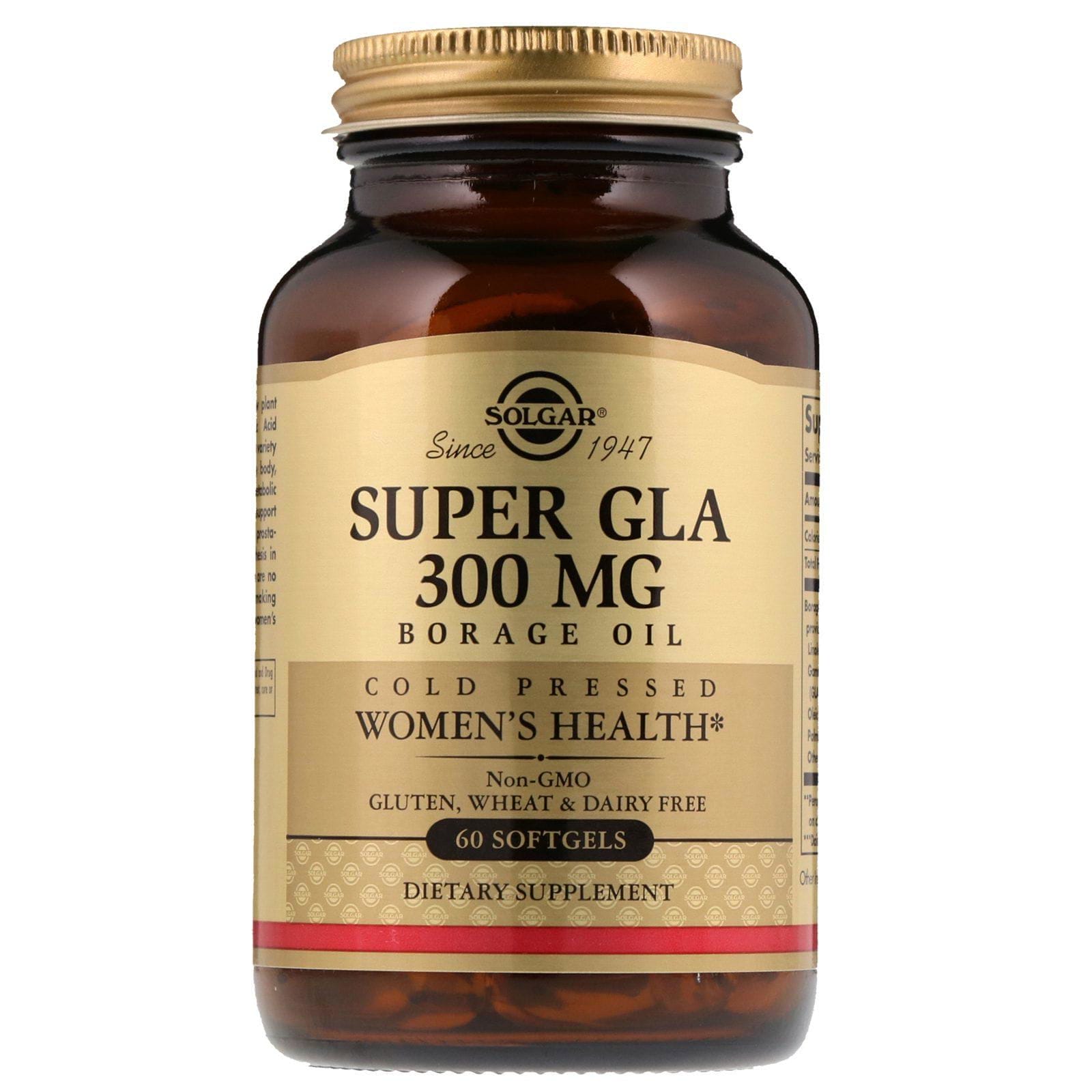 Solgar, Aceite de borraja, Super GLA, Salud Femenina, 300 mg, 60 cápsulas blandas