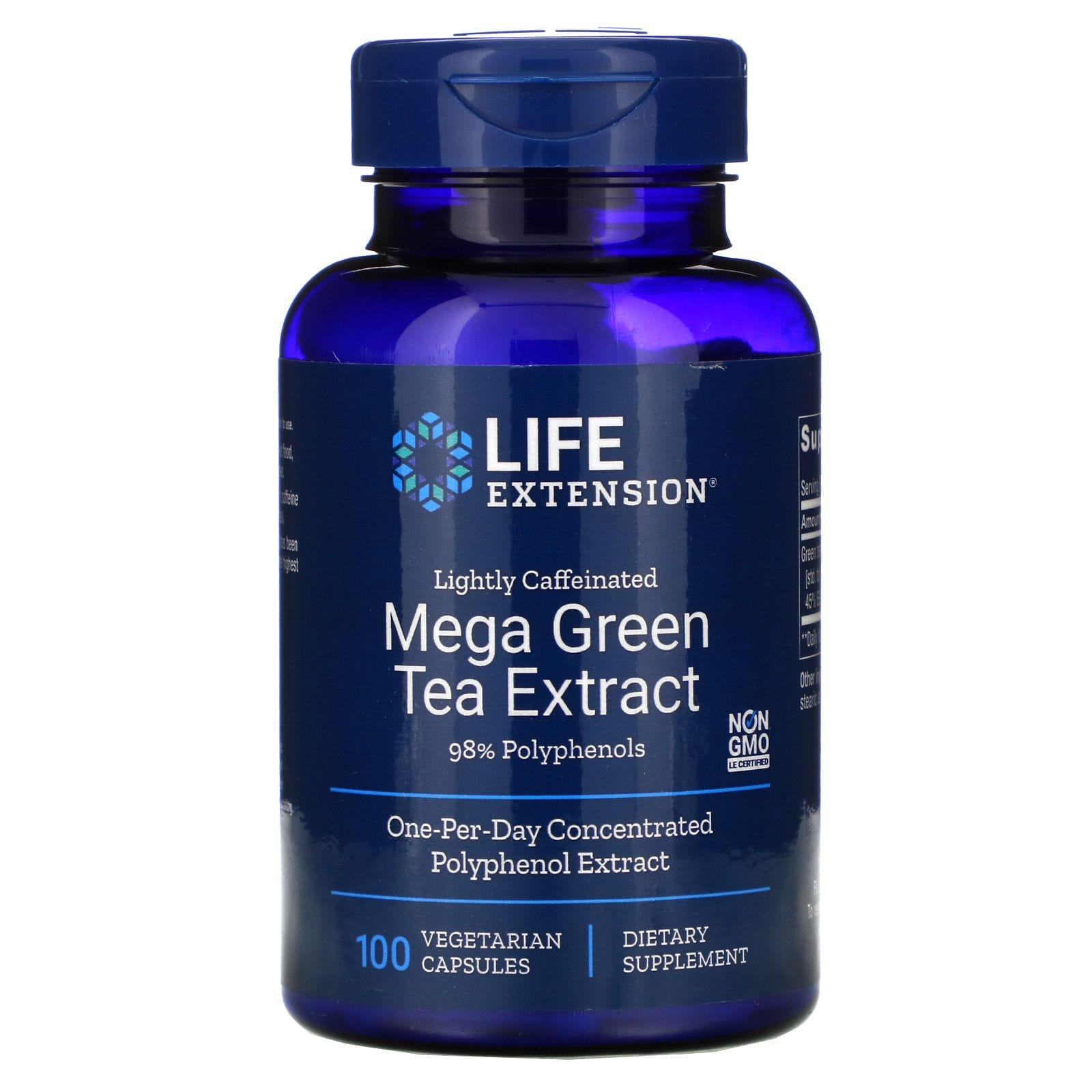Life Extension, Extracto de té Mega Green, levemente cafeinado, 100 cápsulas vegetales