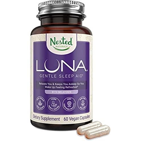 Luna, N.° 1 Ayuda para dormir natural en Amazon, de hierbas, pastilla para dormir que no crea hábitos (fabricada con valeriana, manzanilla, pasiflora, bálsamo de limón, melatonina y más). Garantía de por vida de Nested Naturals