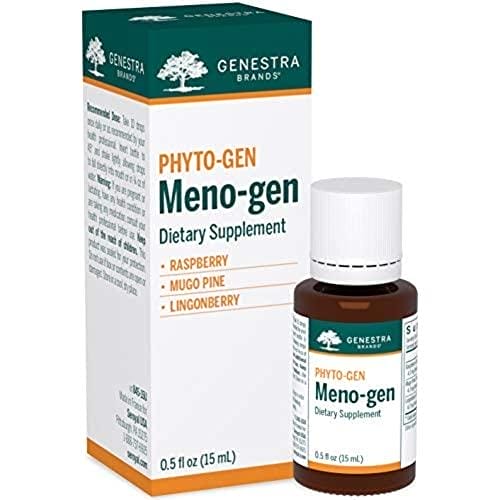 Marcas de Genestra – Meno-gen – Frambuesa, Mugo Pino, y lingonberry Suplemento de hierbas – 0.5 fl. oz.