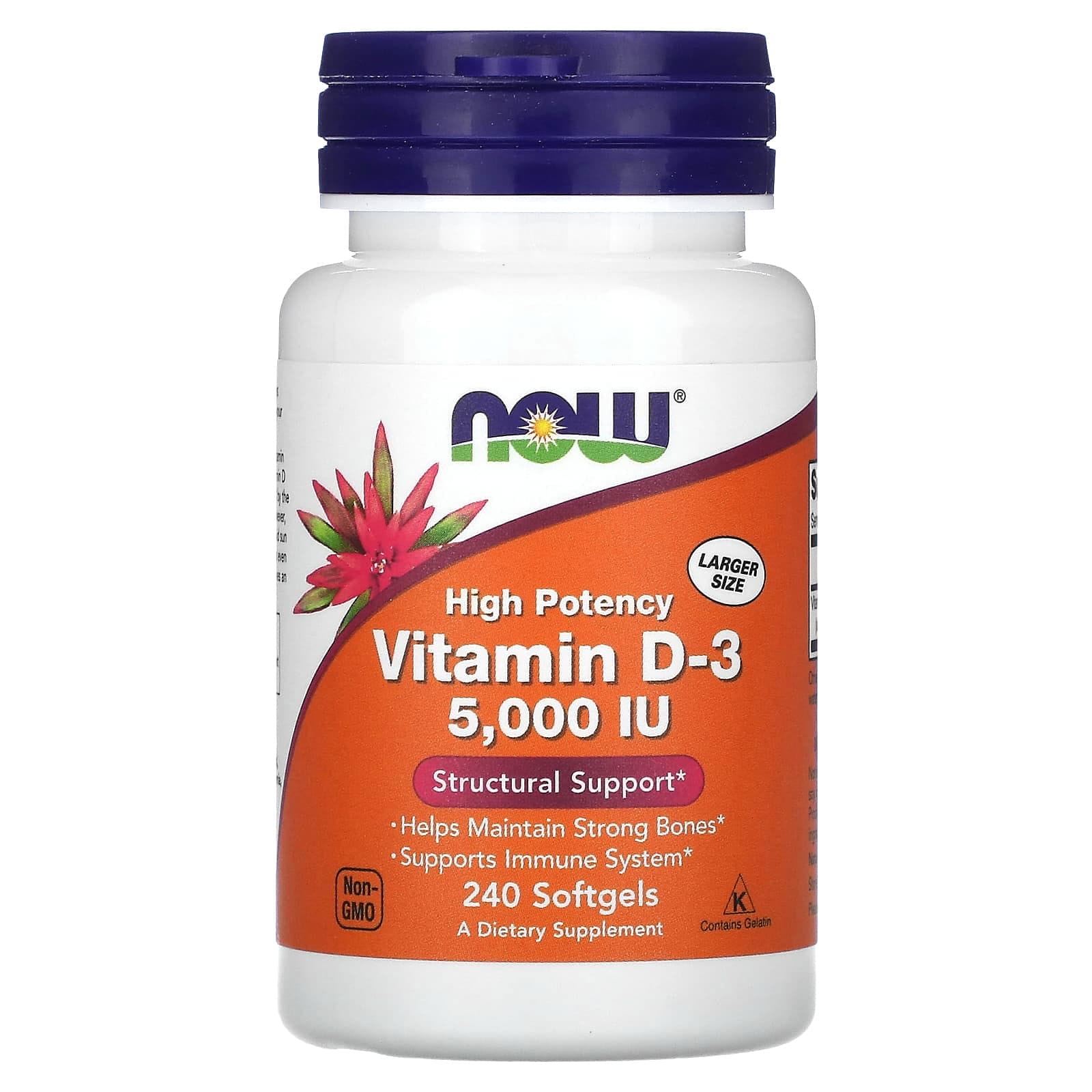 NOW Foods, Vitamina D3, 125 mcg (5000 UI), 240 cápsulas blandas