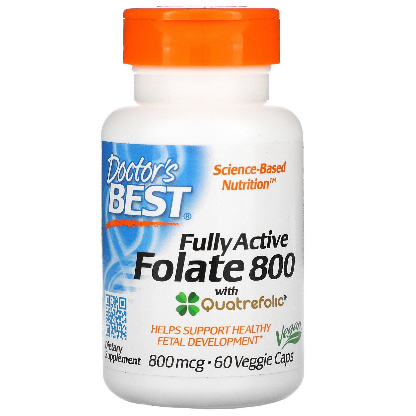 Doctor's Best, Folato completamente activo 800, 800 mcg, 60 cápsulas vegetales