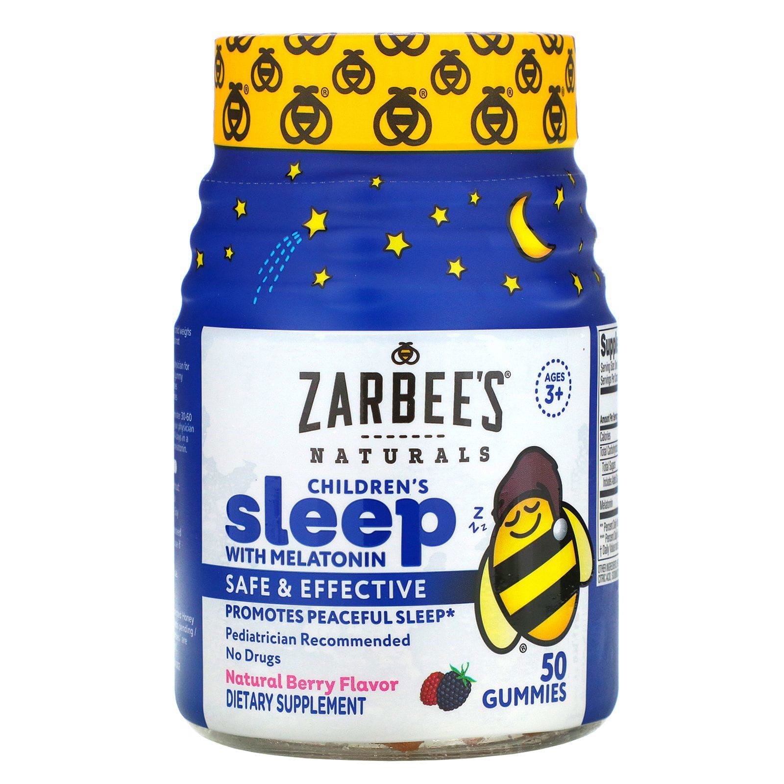 Zarbee's, Suplemento con melatonina para conciliar el sueño para niños, Sabor natural a bayas, Mayores de 3 años, 50 gomitas