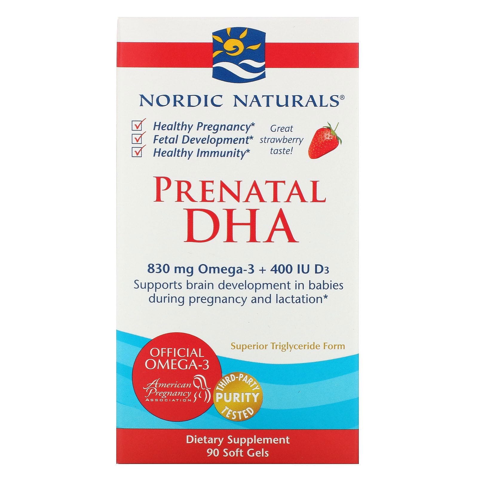 Nordic Naturals, DHA prenatal, fresa, 500 mg, 90 cápsulas blandas