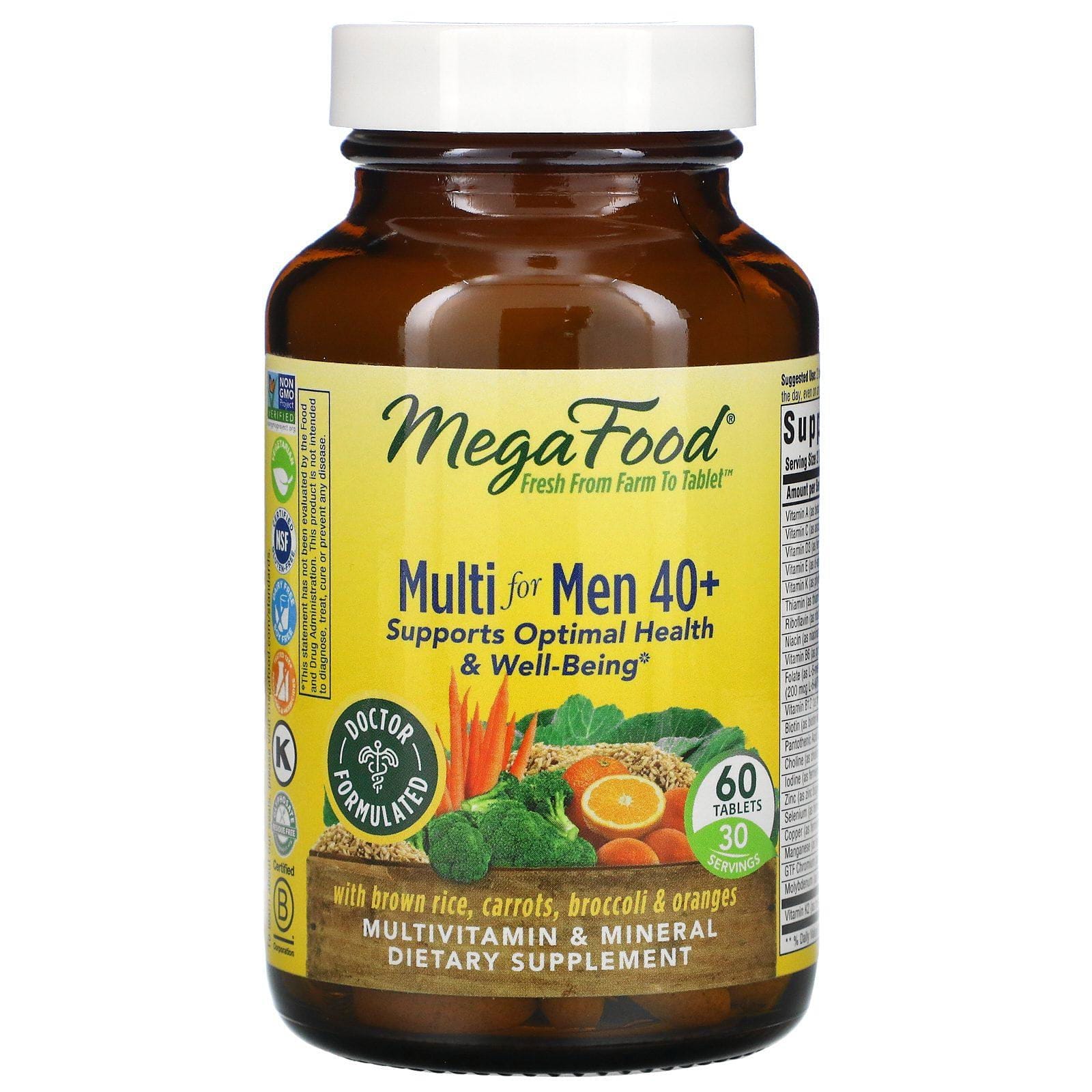 MegaFood, Suplemento multivitamínico para hombres mayores de 40 años, 60 comprimidos