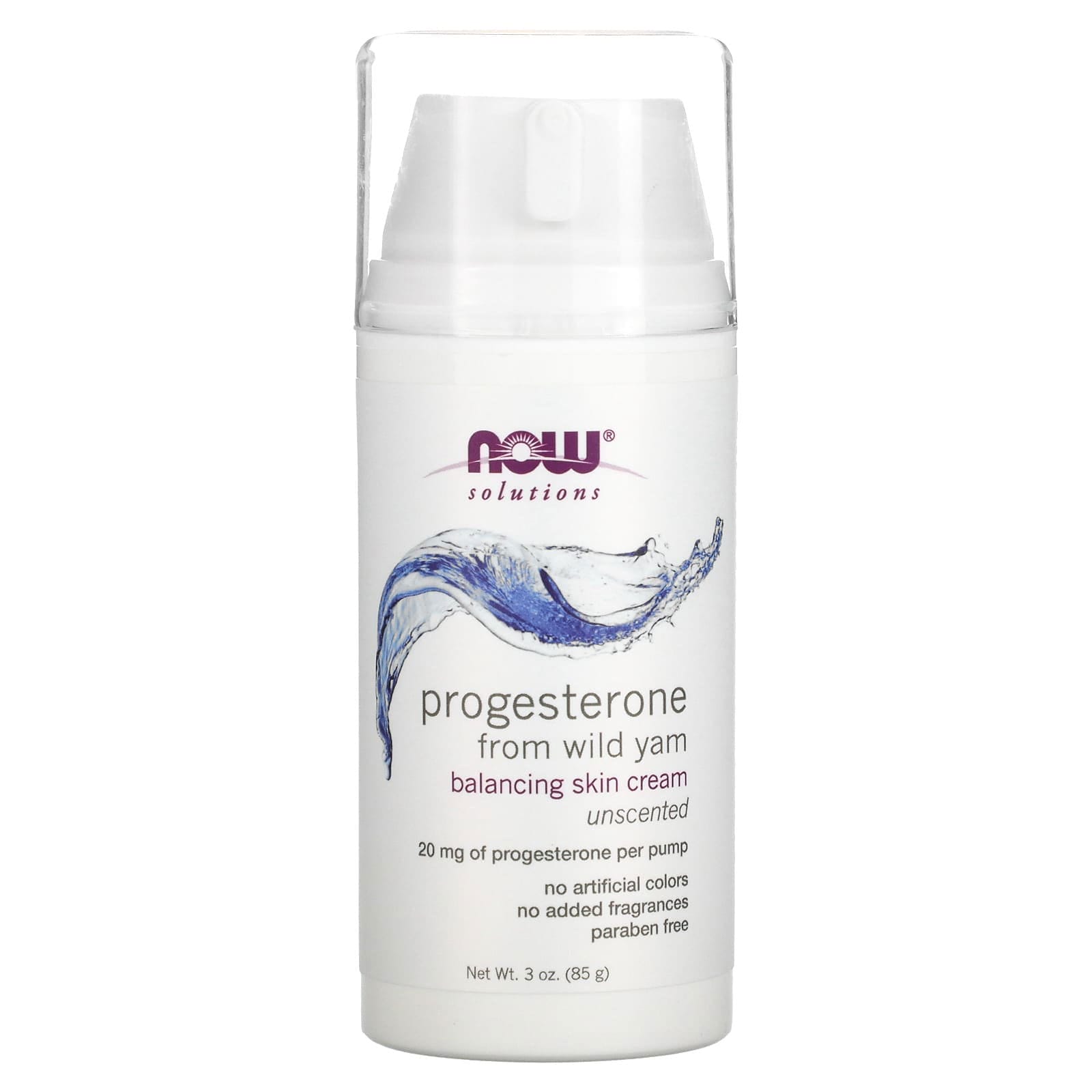 NOW Foods, Solutions, Progesterona de ñame, Crema equilibrante para la piel, Sin fragancia, 20 mg, 85 g (3 oz)