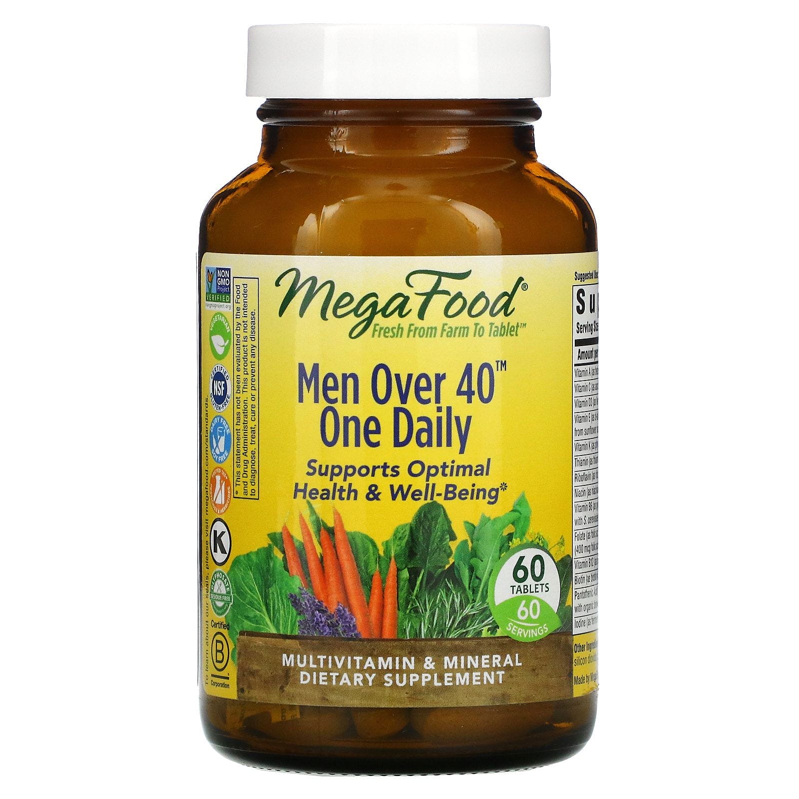 MegaFood, Men Over 40, Hombres mayores de 40 años, Un comprimido diario, 60 comprimidos