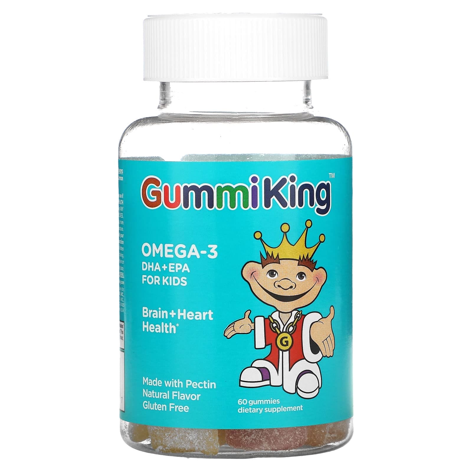 GummiKing, Omega-3 DHA + EPA para niños, Fresa, naranja y limón, 60 gomitas