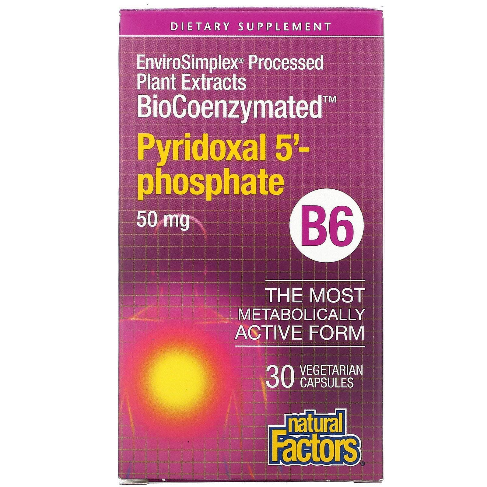Natural Factors, BioCoenzymated, B6, Piridoxal 5-fosfato, 50 mg, 30 cápsulas vegetarianas