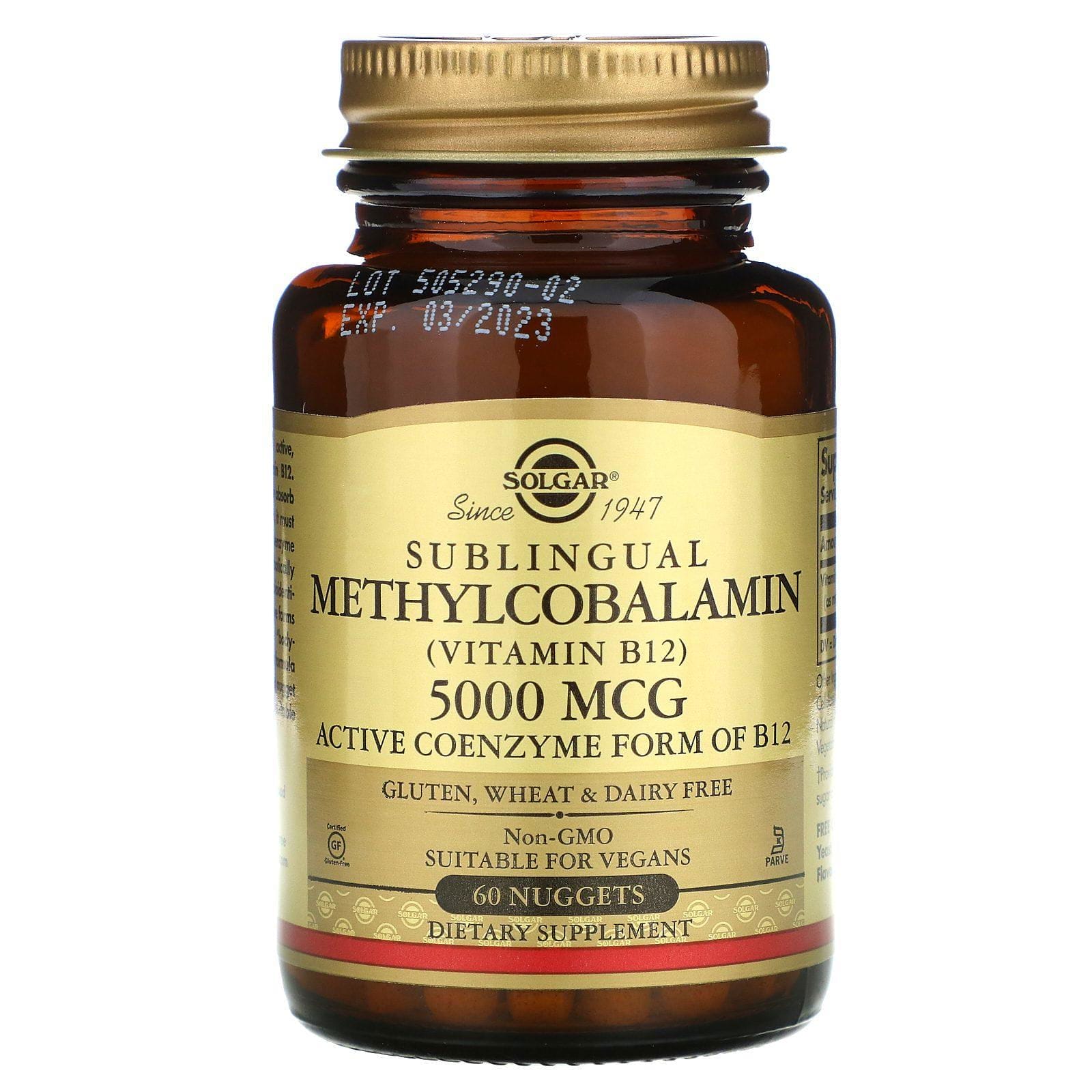 Solgar, Metilcobalamina sublingual (vitamina B12), 5000 mcg, 60 comprimidos pequeños