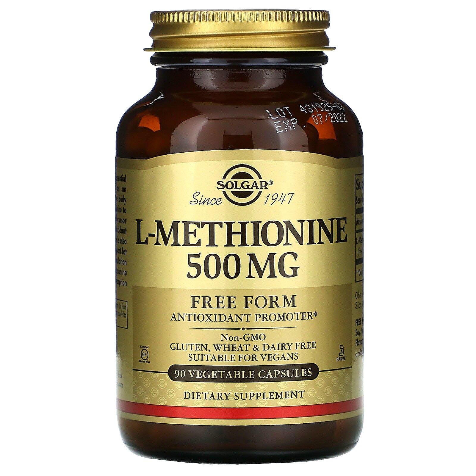 Solgar, L-Metionina, 500 mg, 90 cápsulas vegetarianas