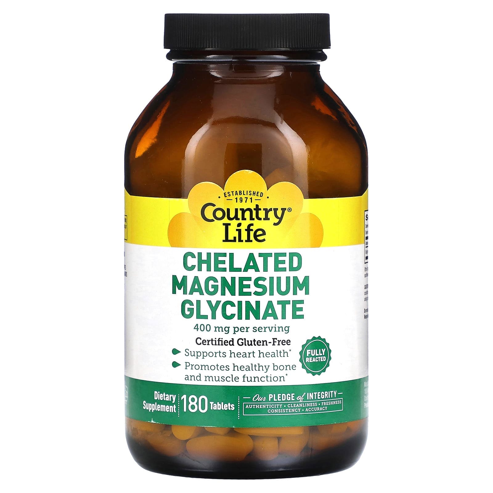 Country Life, Glicinato de magnesio quelado, 133 mg, 180 comprimidos