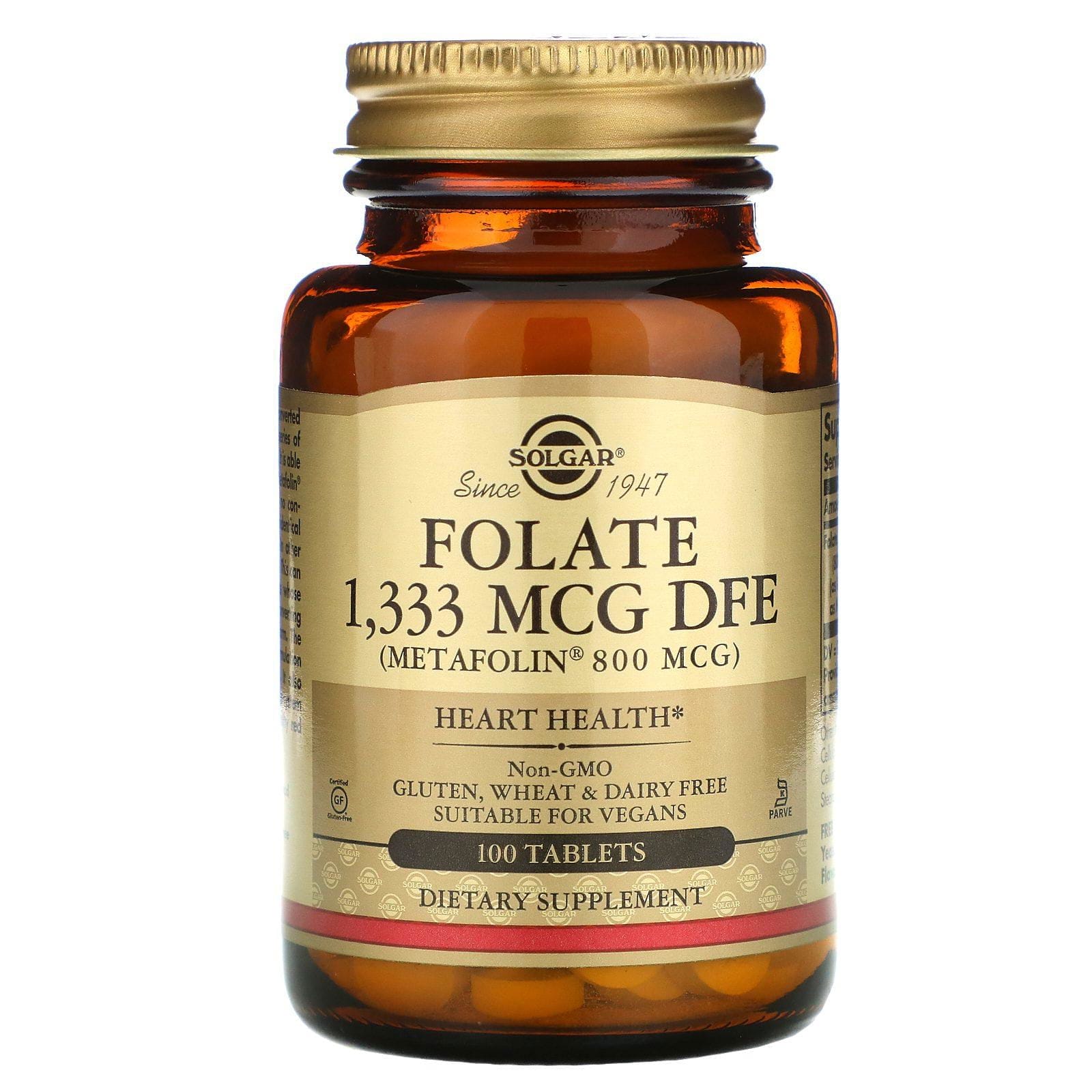 Solgar, Folato, 800 mcg, 100 comprimidos