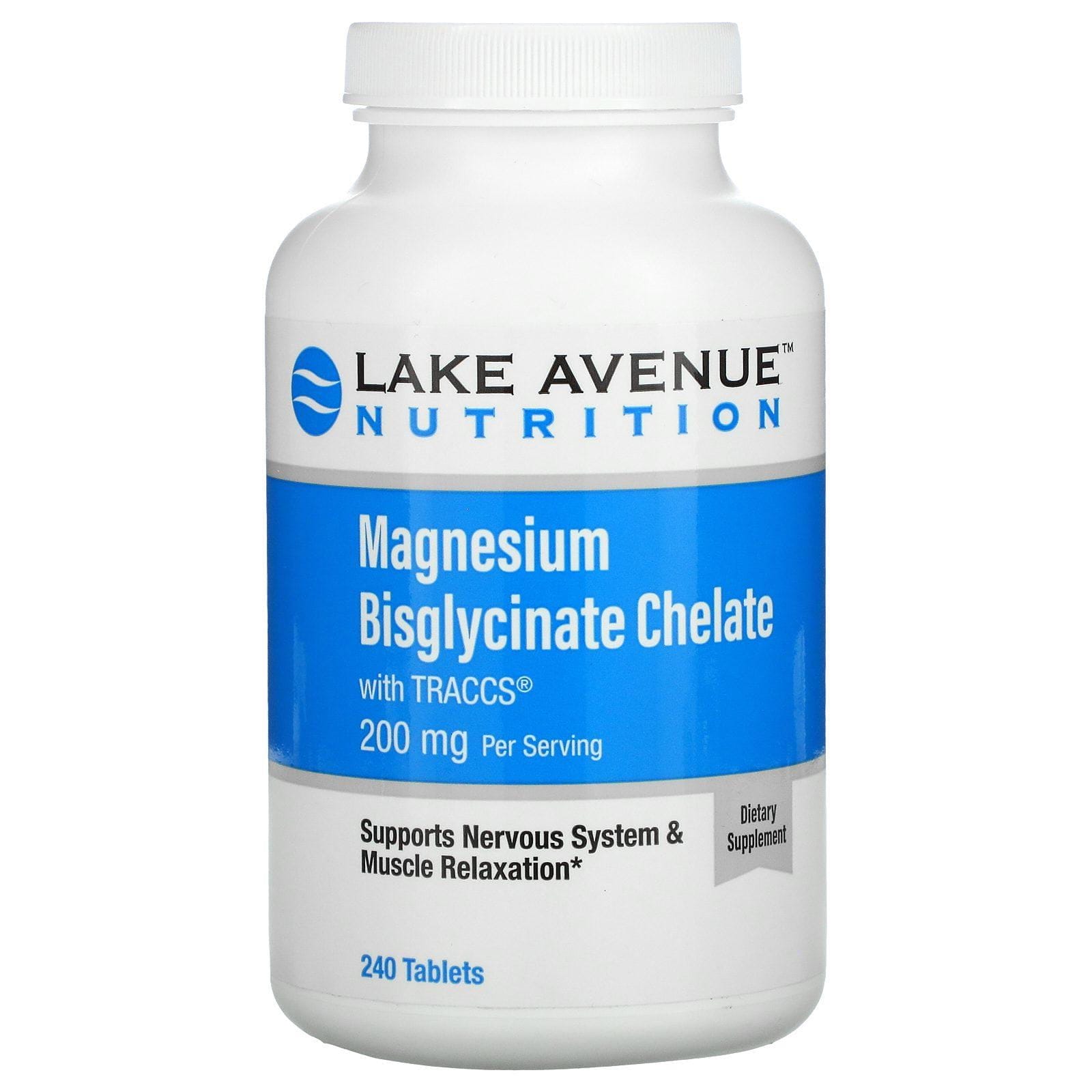 Lake Avenue Nutrition, Quelato de bisglicinato de magnesio con Albion Minerals, 100 mg, 240 comprimidos