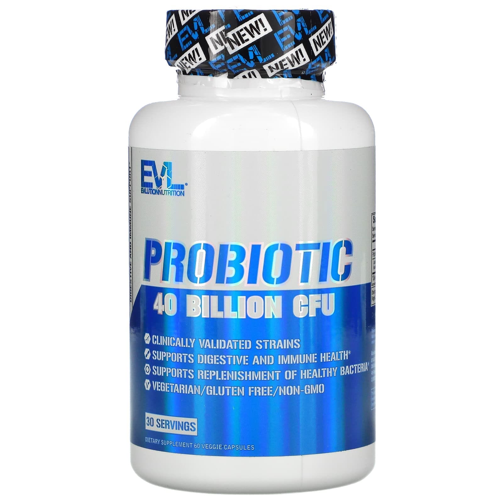 EVLution Nutrition, Probiótico, 40.000 millones de UFC, 60 cápsulas vegetales