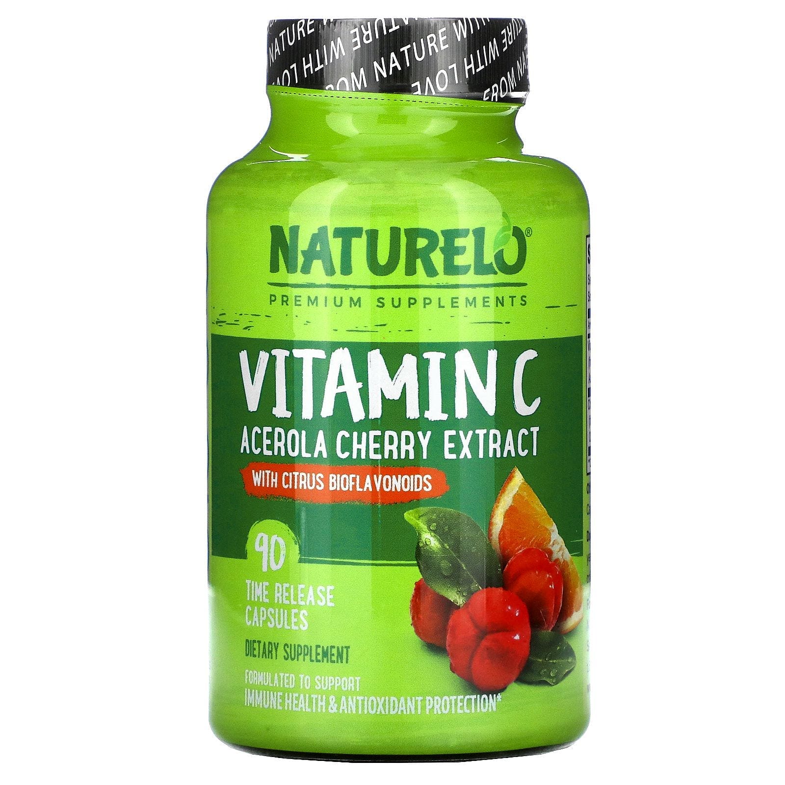 NATURELO, Vitamin C, Acerola Cherry Extract with Citrus Bioflavonoids, 90 Time Release Capsules