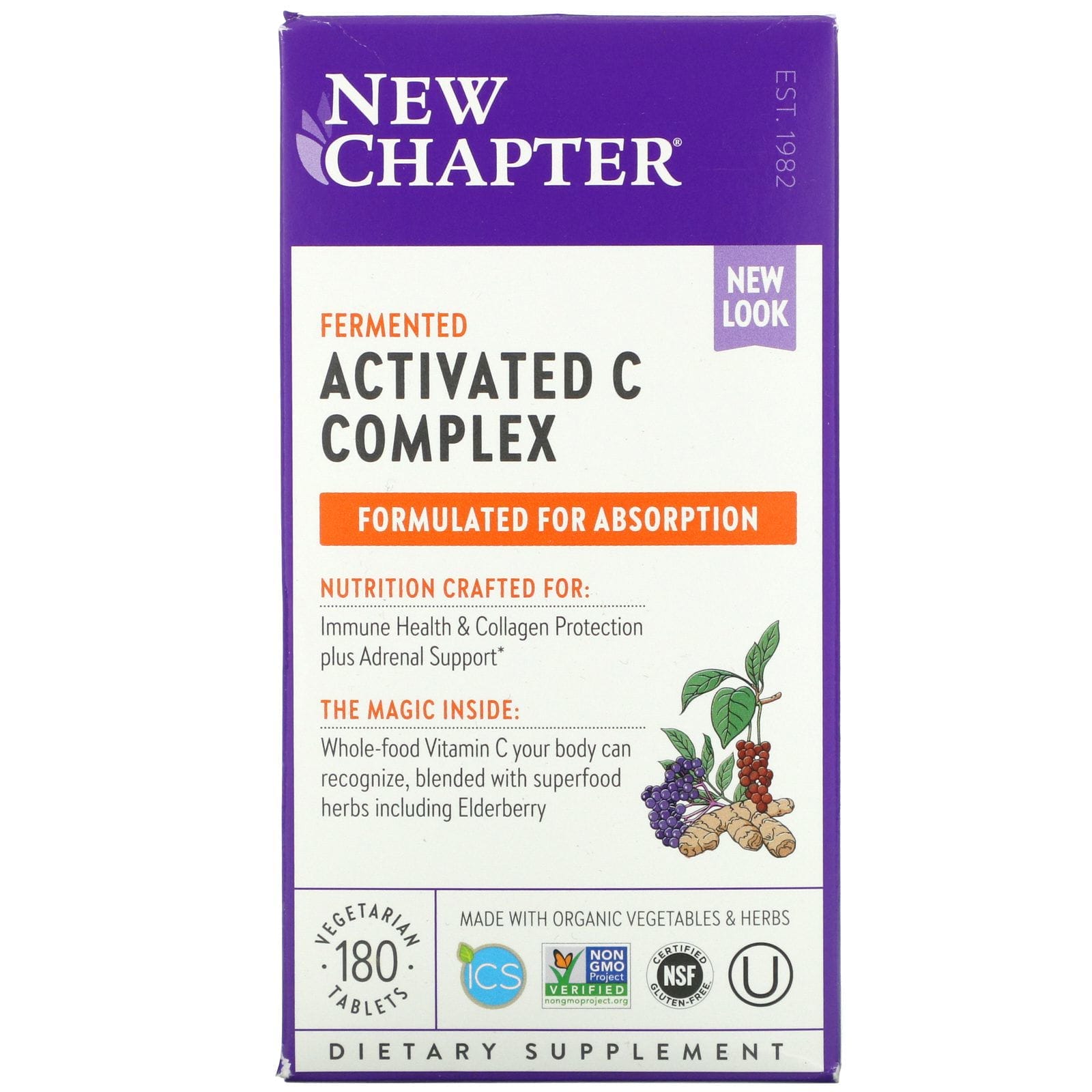 New Chapter, Complejo activado y fermentado de vitamina C, 180 comprimidos vegetales
