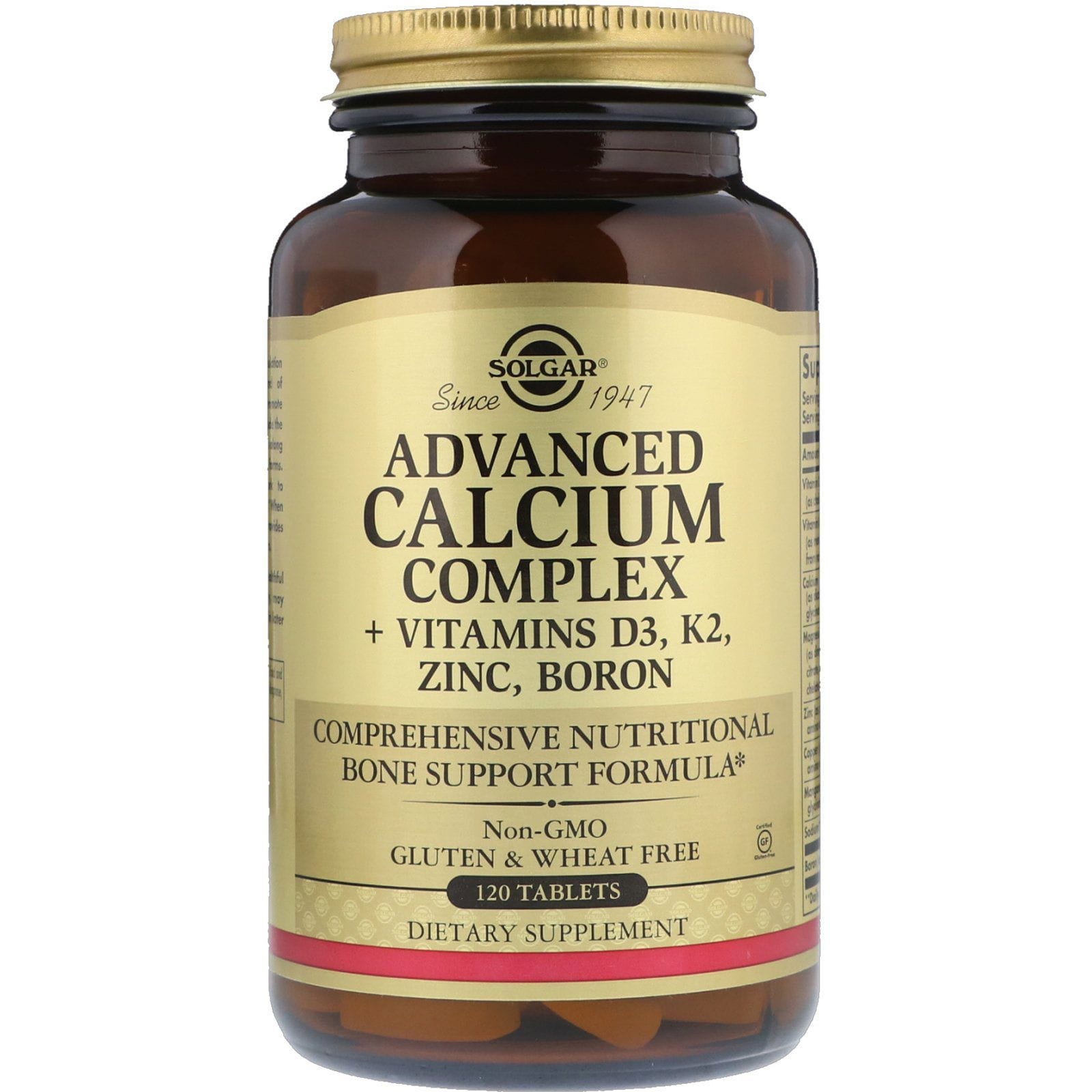 Solgar, Complejo Avanzado de Calcio + Vitaminas D3, K2, Zinc, Boro, 120 Tabletas