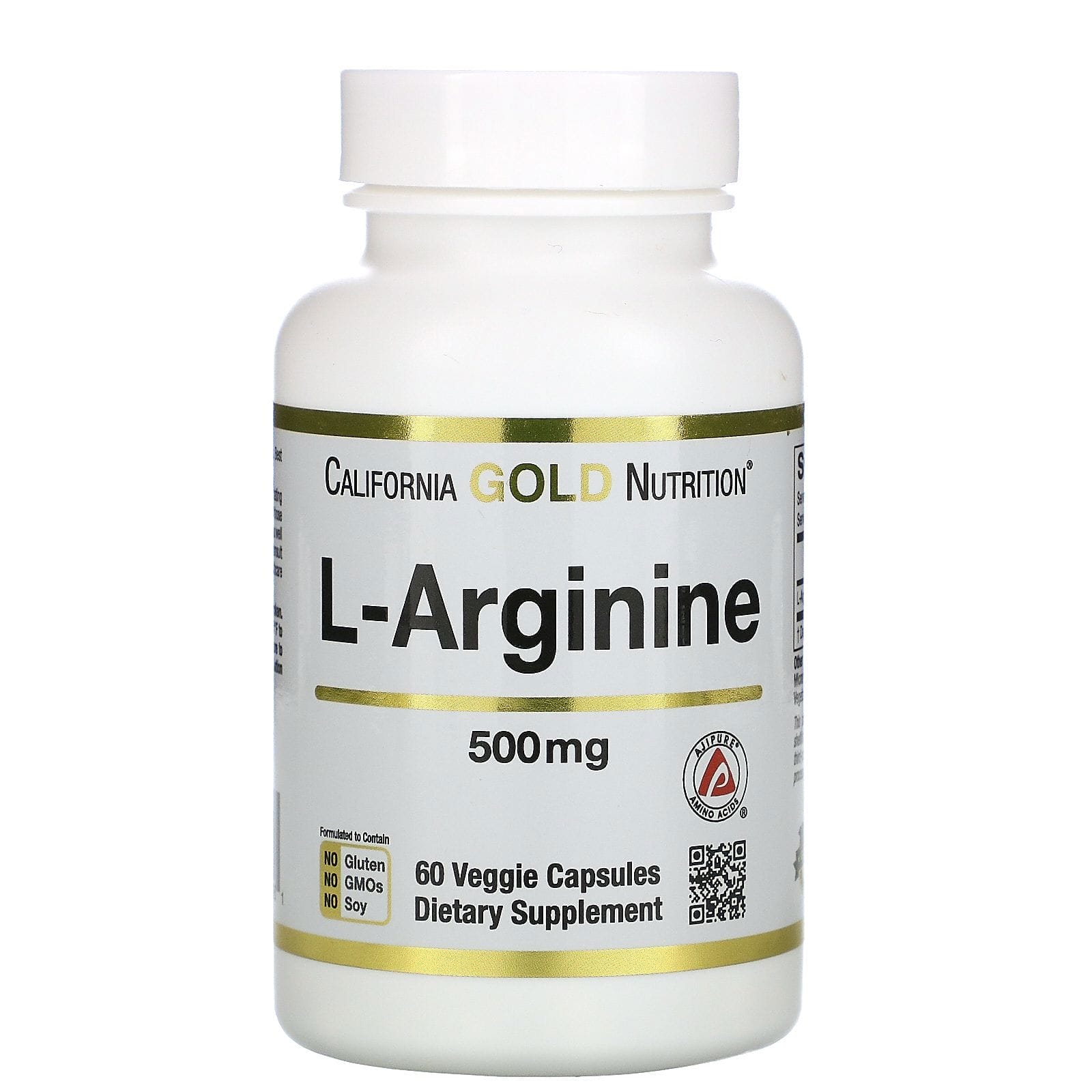 California Gold Nutrition, AjiPure, L-arginina, 500 mg, 60 cápsulas vegetales