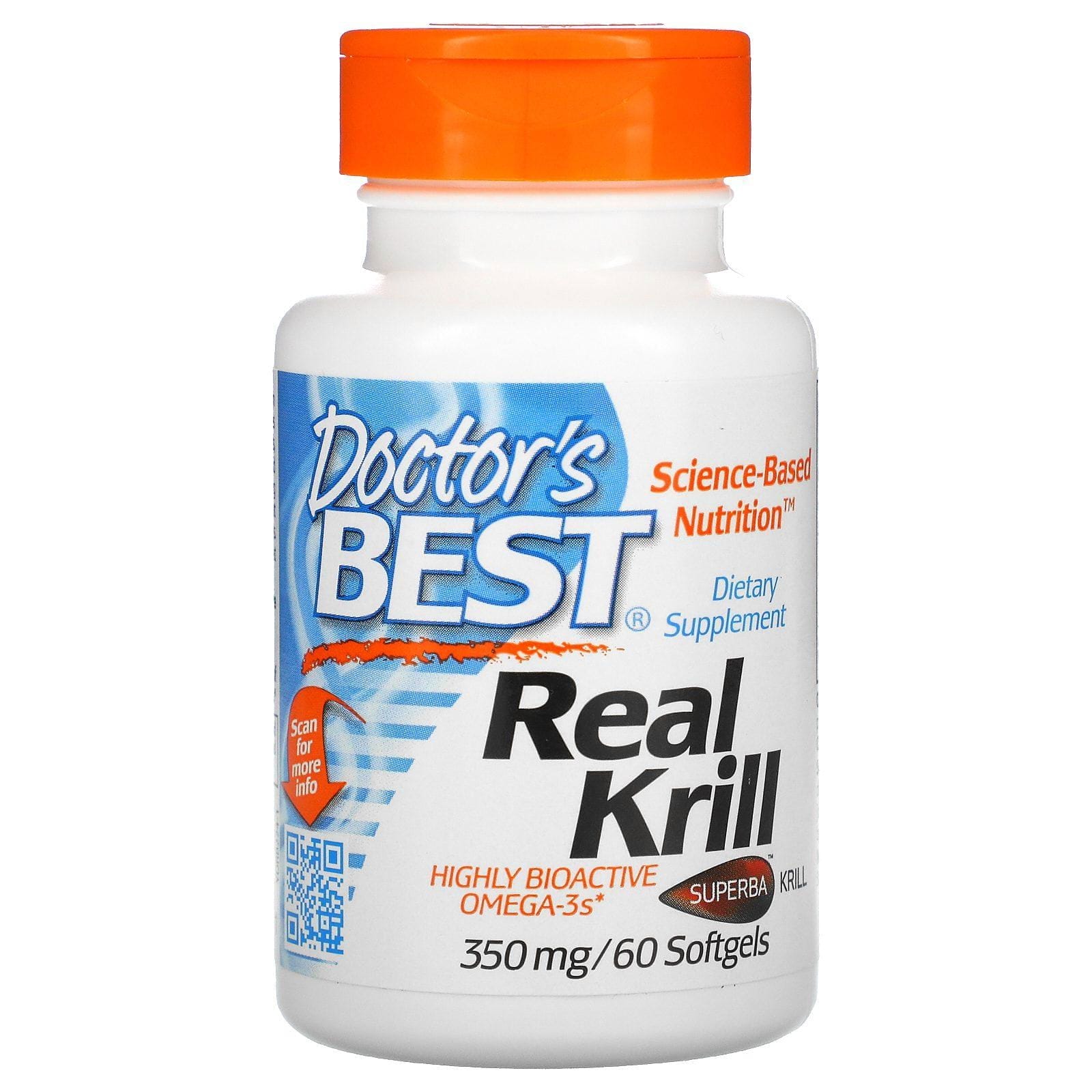 Doctor's Best, Kril real, 350 mg, 60 cápsulas blandas