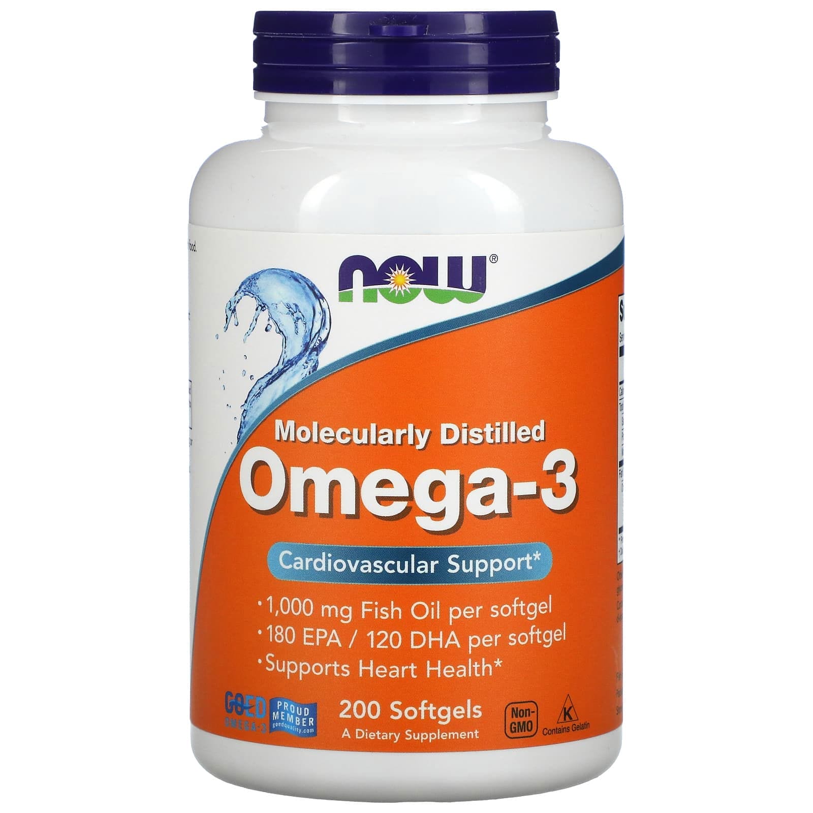 NOW Foods, Omega-3, 180 EPA/120 DHA, 200 cápsulas blandas