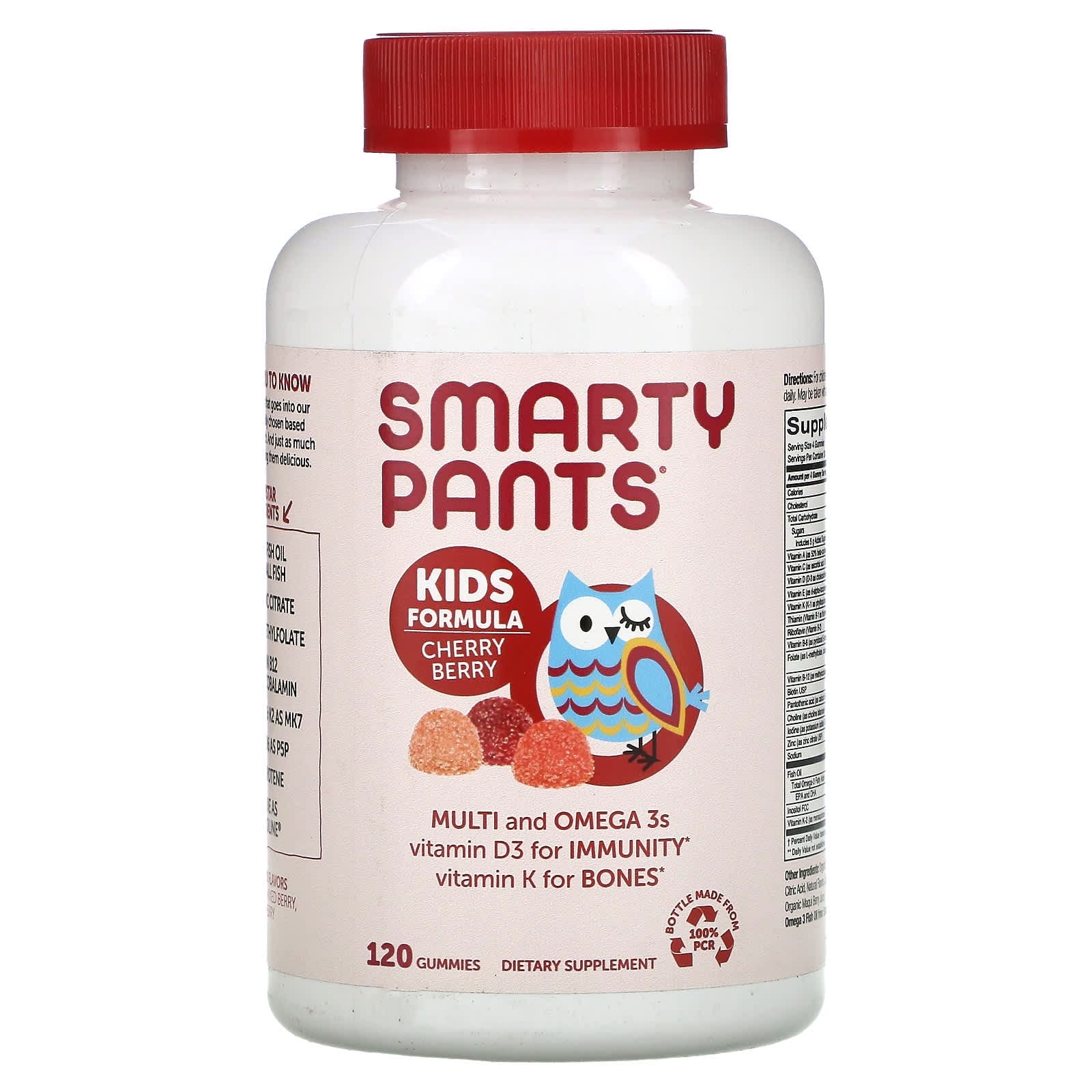 SmartyPants, Fórmula para niños, Suplemento multivitamínico y omega-3, Baya de cereza, 120 gomitas