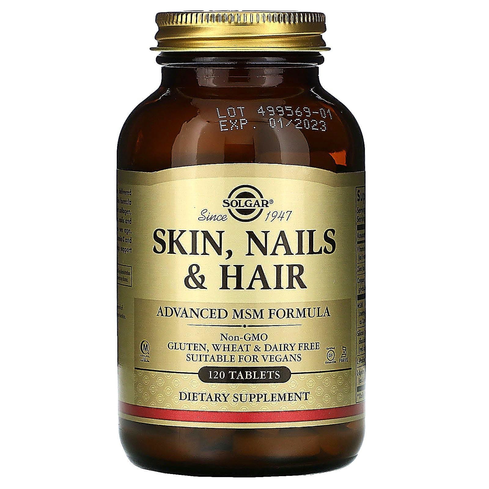 Solgar, Piel, uñas y cabello, Fórmula avanzada con metilsulfonilmetano, 120 comprimidos