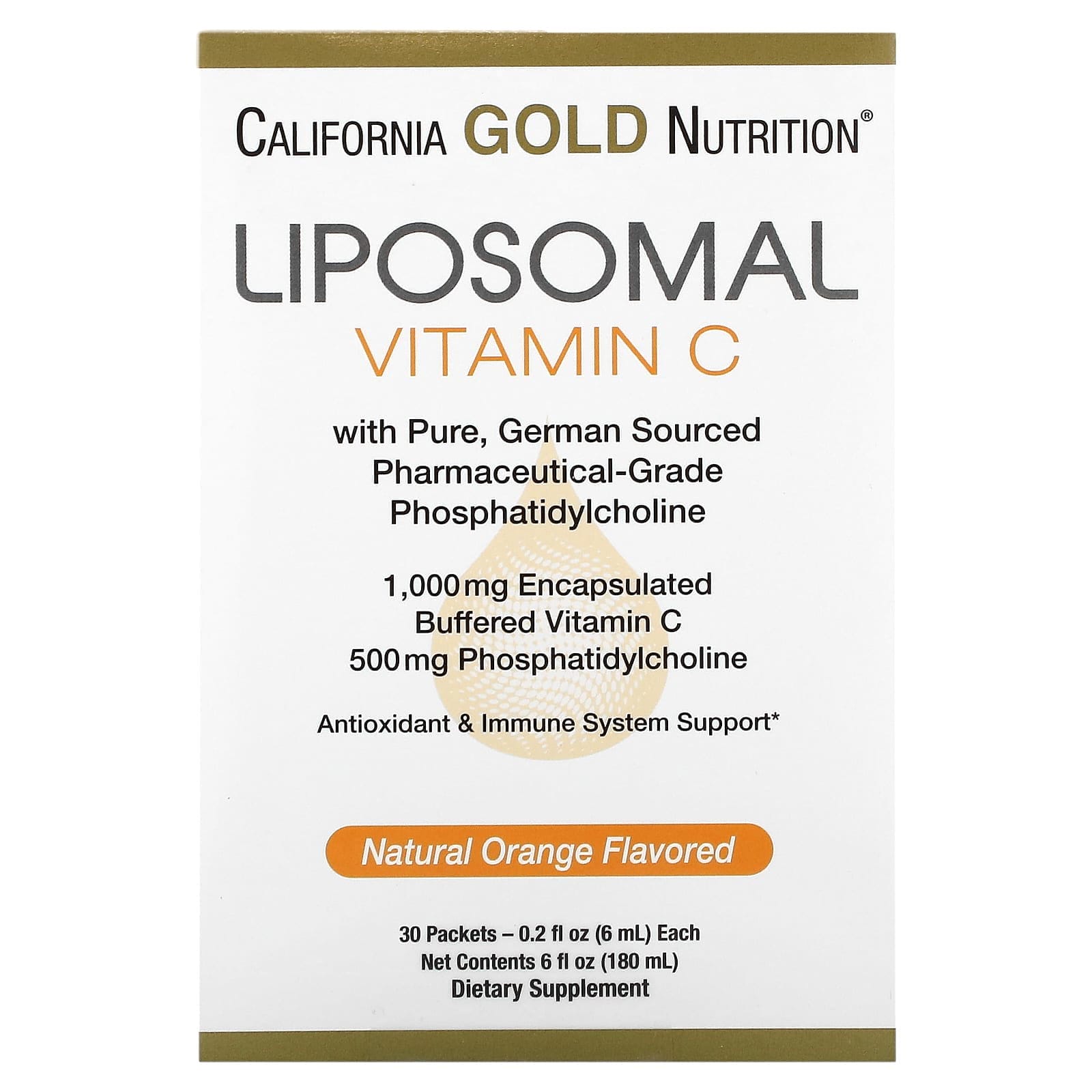 California Gold Nutrition, Vitamina C liposomal, 1000 mg, 30 sobres, 6 ml (0,2 oz) cada uno