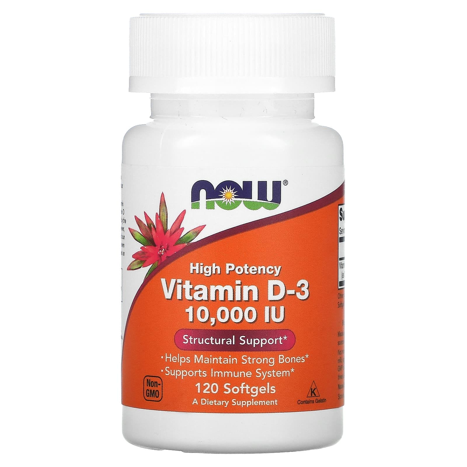NOW Foods, Vitamina D3 de alta potencia, 10.000 UI, 120 cápsulas blandas