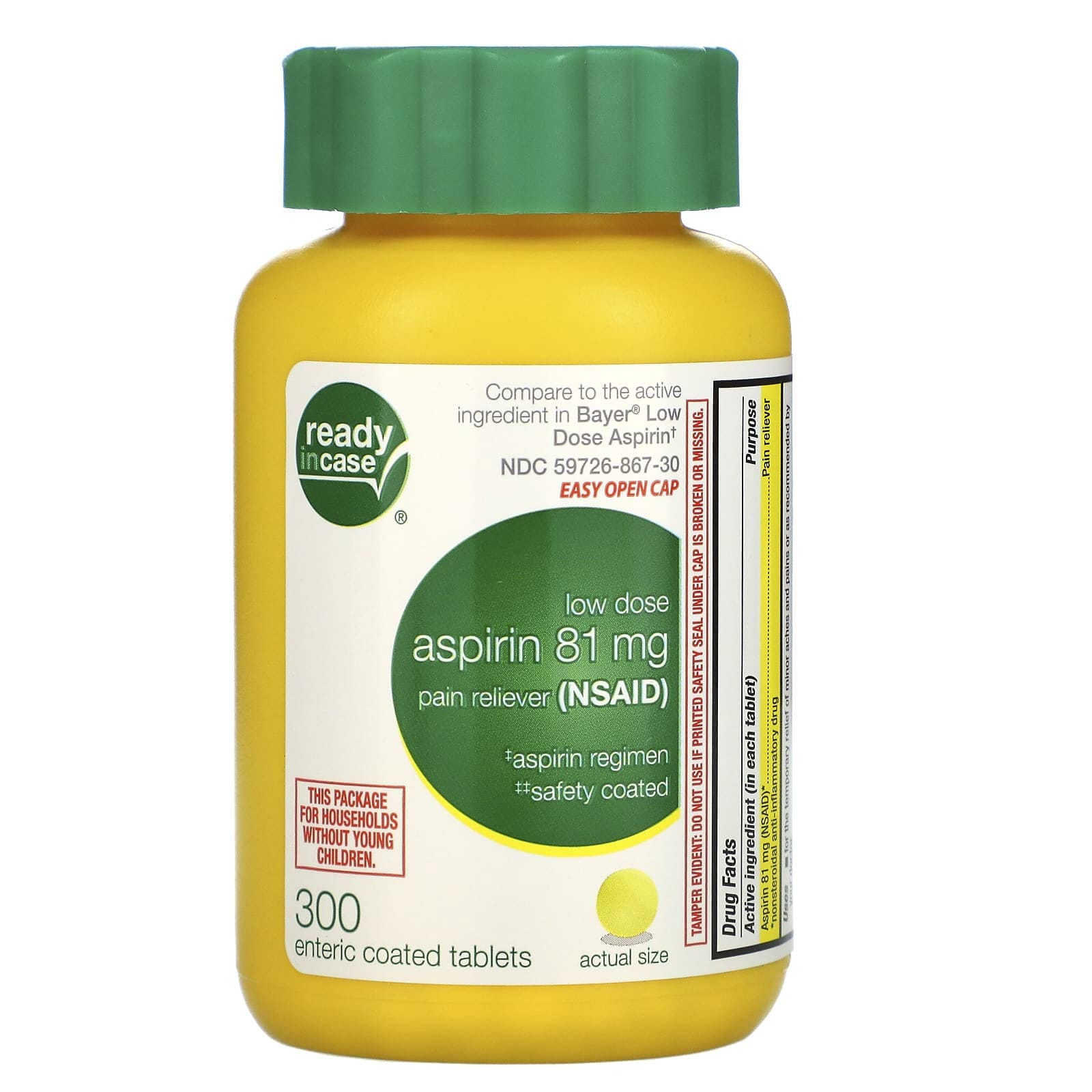 Life Extension, Aspirina, Dosis baja con recubrimiento de seguridad, 81 mg, 300 comprimidos con recubrimiento entérico