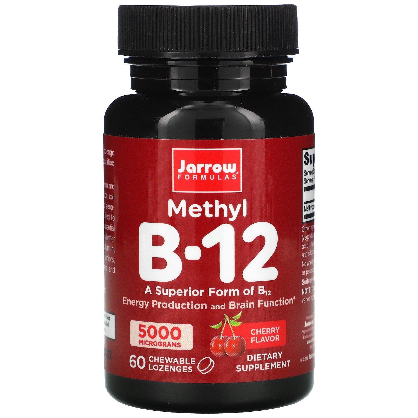 Jarrow Formulas, Metil B12, Sabor a cereza, 5000 mcg, 60 pastillas masticables