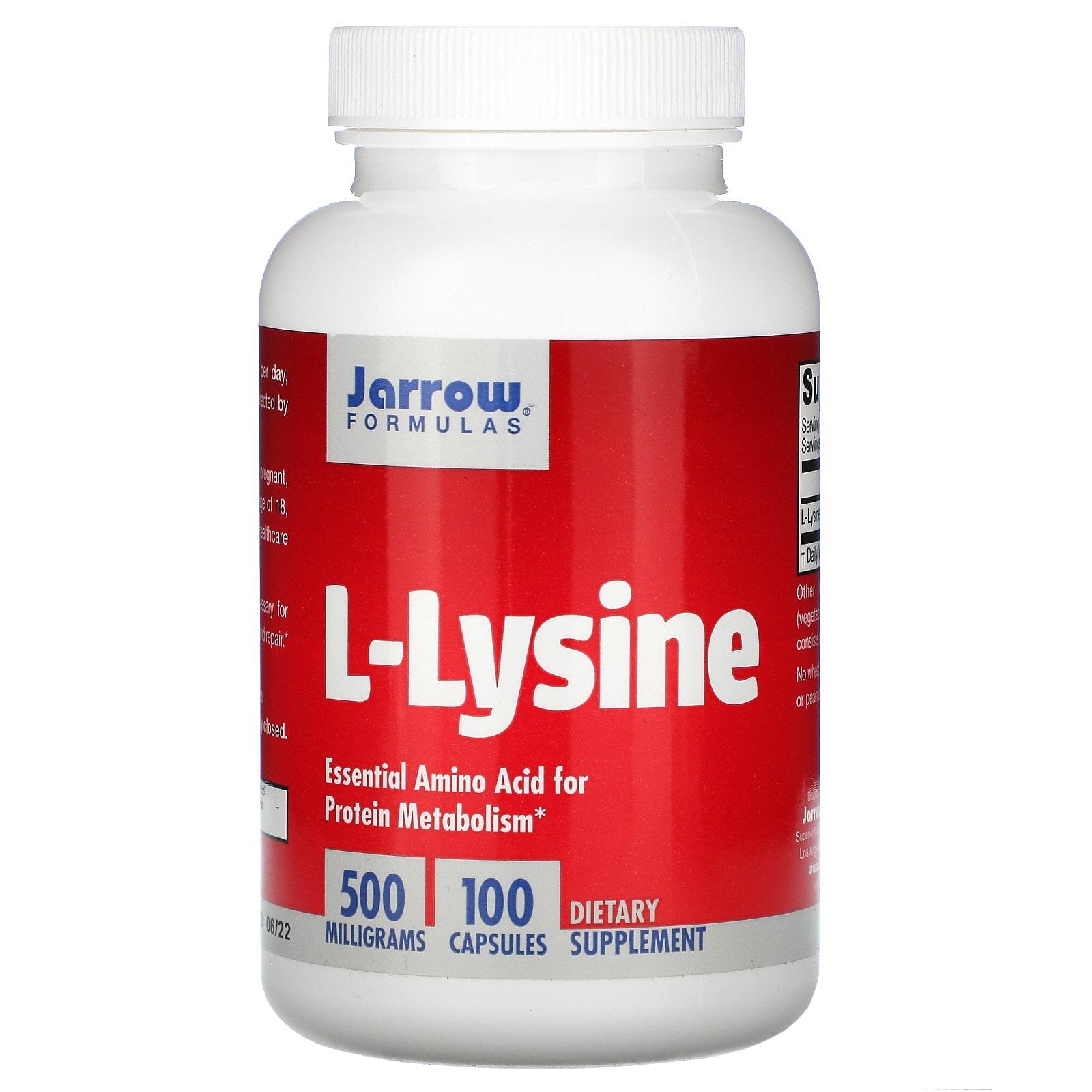 Jarrow Formulas, L-lisina, 500 mg, 100 cápsulas