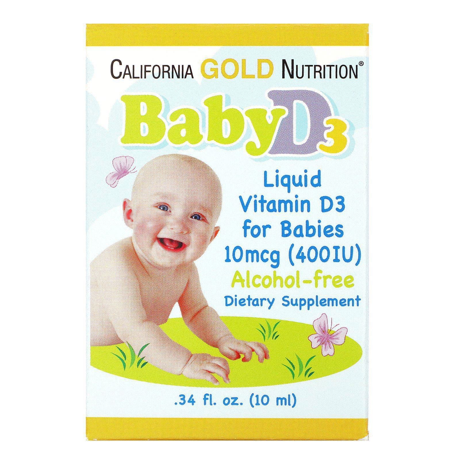 California Gold Nutrition, Gotas de vitamina D3 para bebés, 400 UI, 10 ml (0,34 oz. líq.)