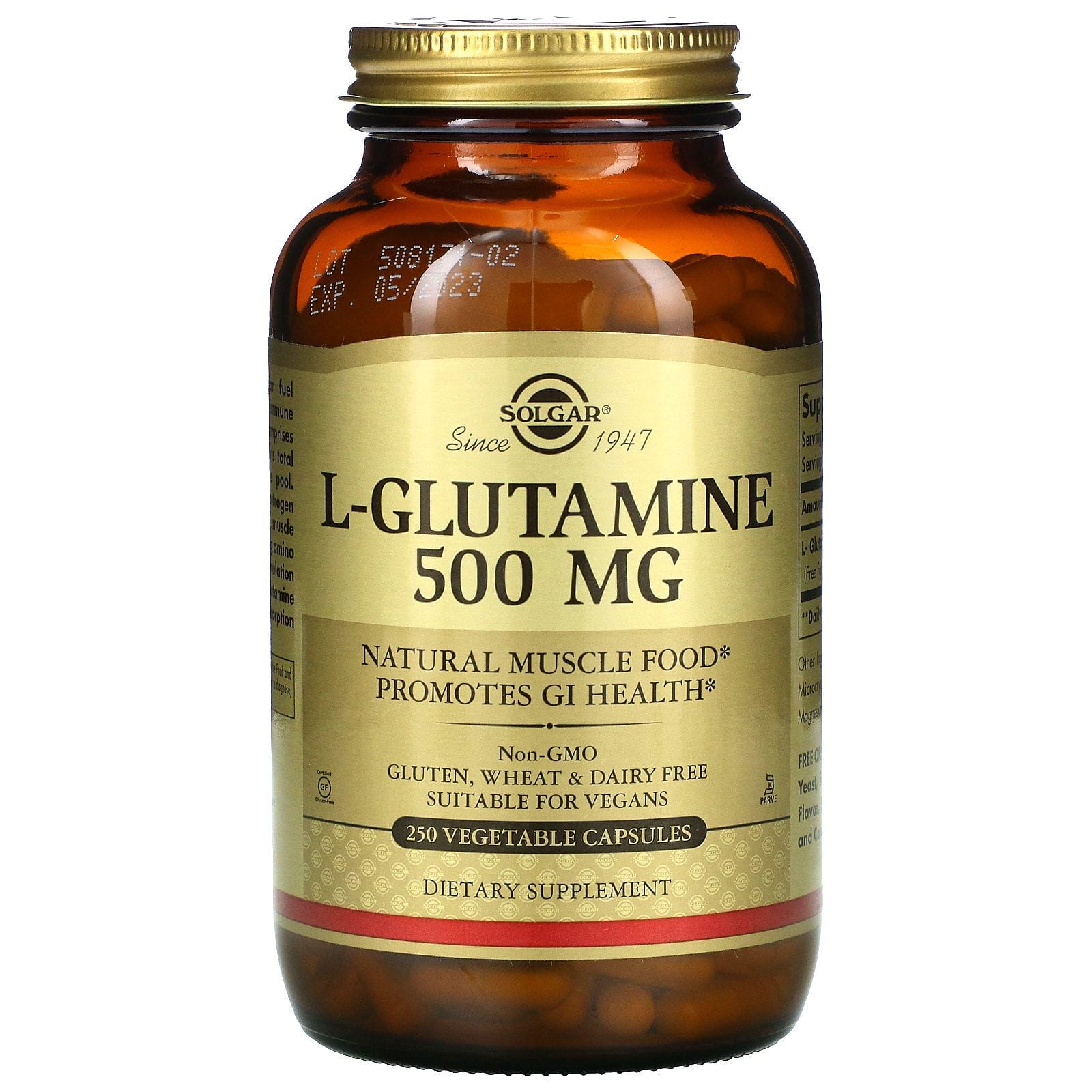 Solgar, L-glutamina, 500 mg, 250 cápsulas vegetales