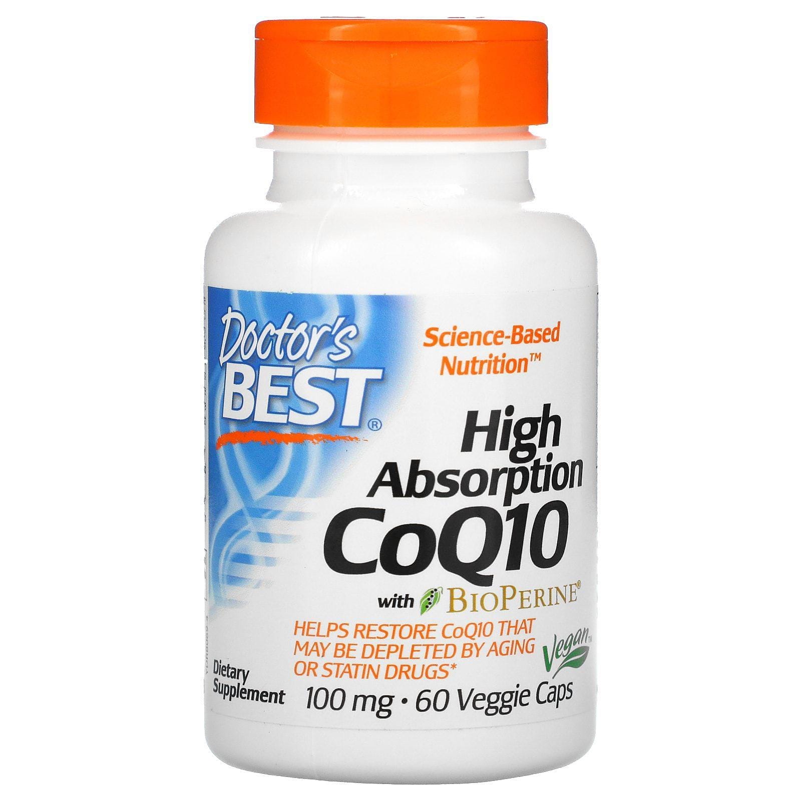 Doctor's Best, CoQ10 de alta absorción con BioPerine, 100 mg, 60 cápsulas vegetales