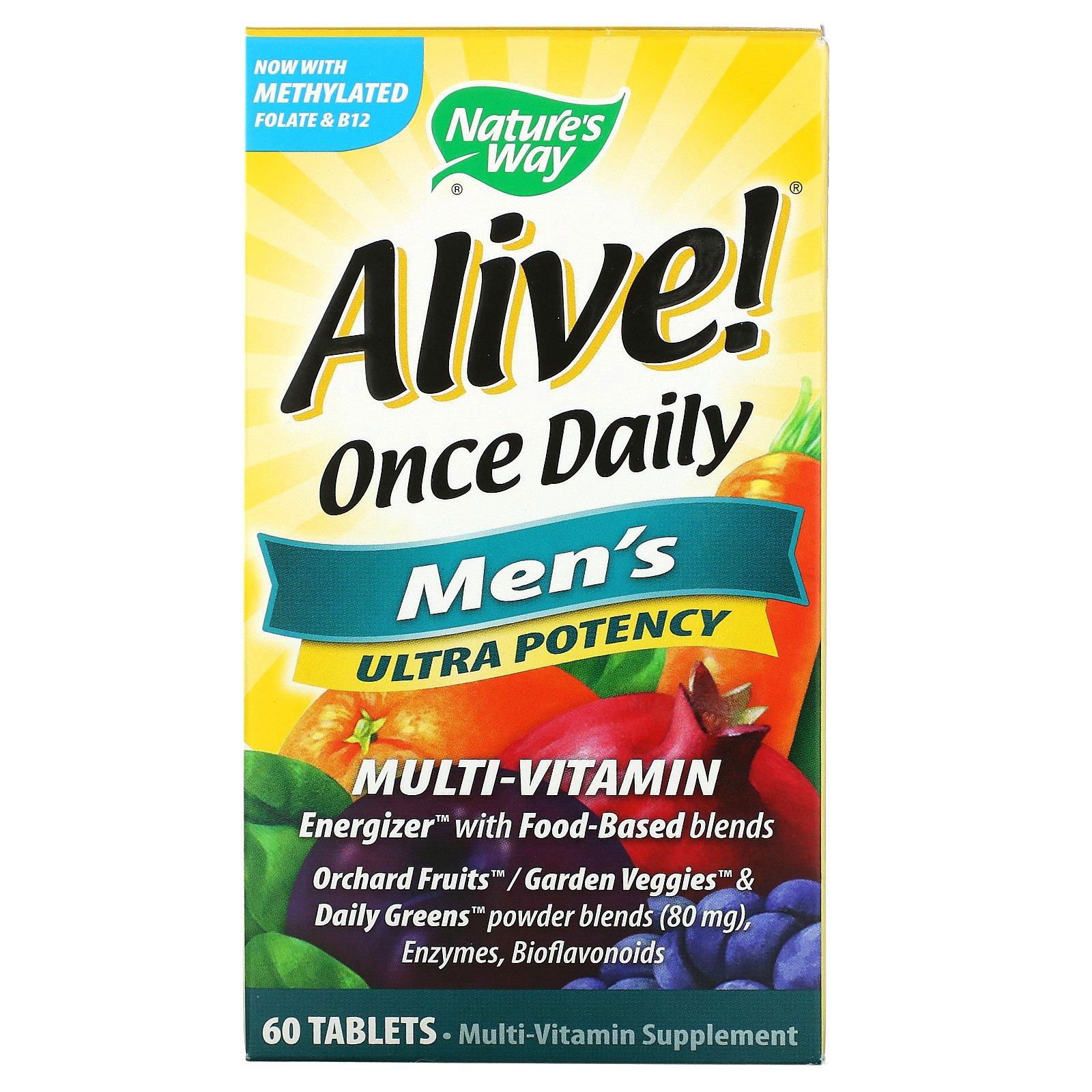 Nature's Way, Alive! Una vez por día, Suplemento multivitamínico para hombres, 60 comprimidos