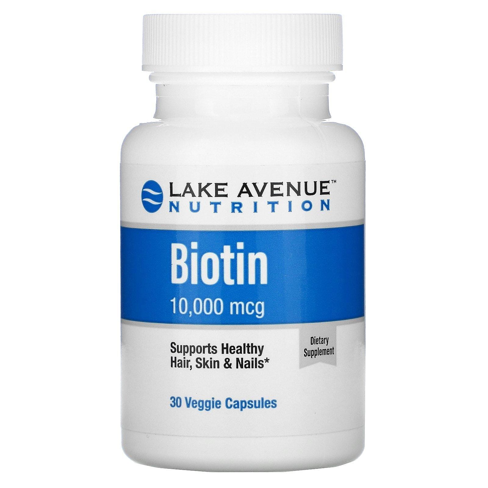 Lake Avenue Nutrition, Biotina, 10.000 mcg, 30 cápsulas vegetales