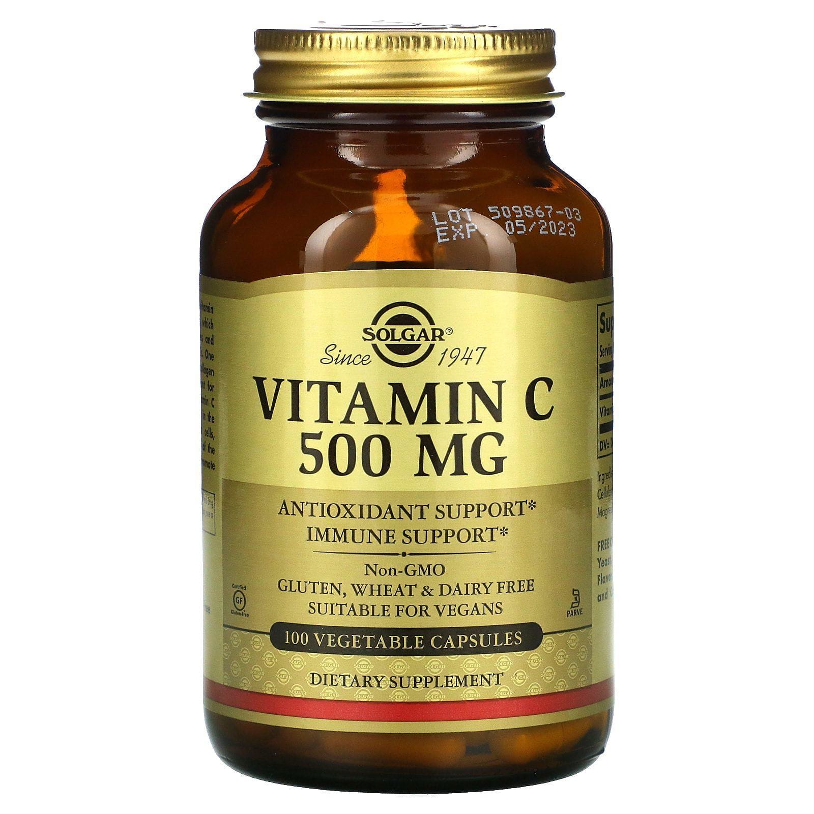 Solgar, Vitamina C, 500 mg, 100 cápsulas vegetales